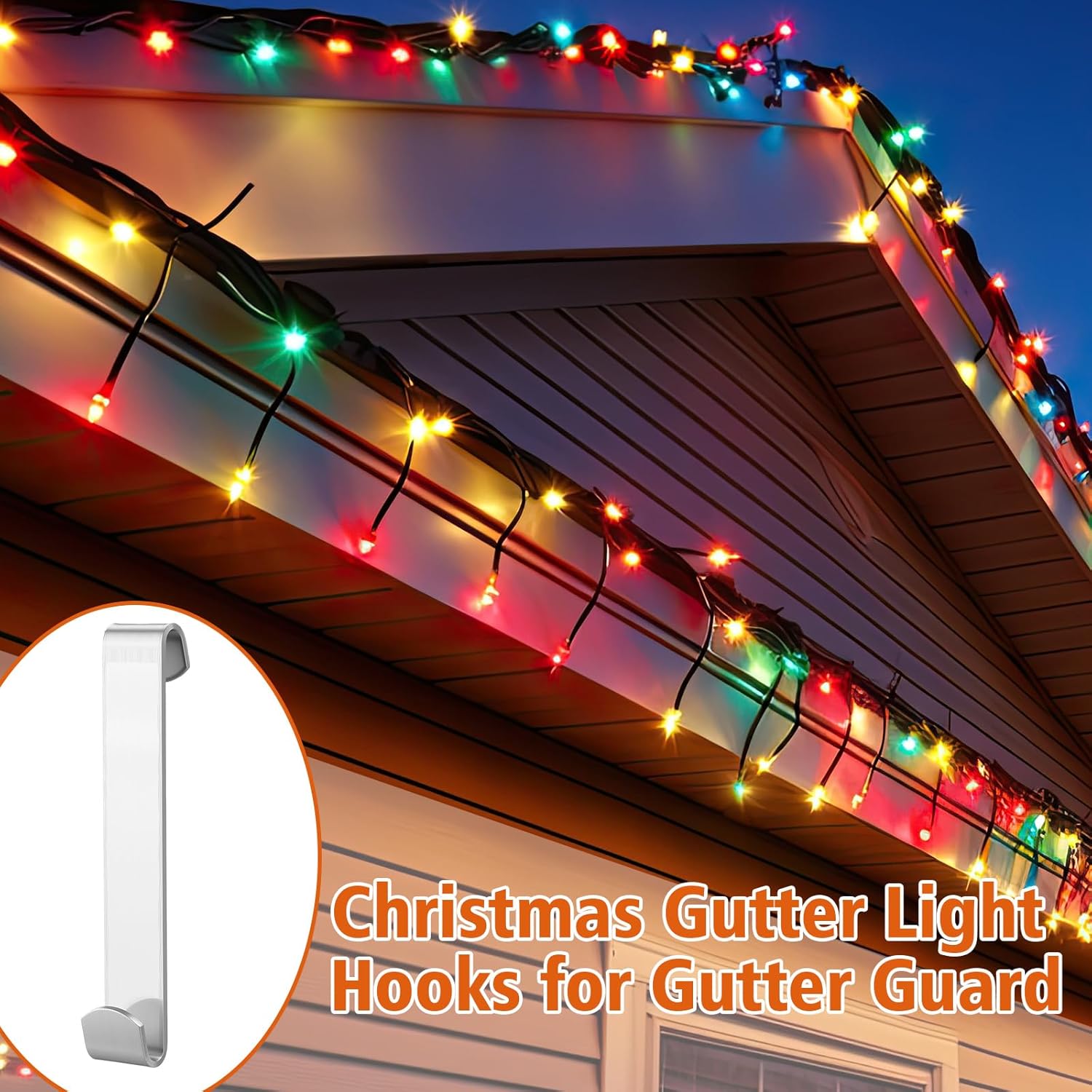 Shimeyao 100 Pcs Christmas Gutter Guard Light Clips Metal Gutters Hooks Stainless Steel Christmas Gutter Clips Outdoor Weatherproof Aluminum String Light Hangers for Xmas Outside Holiday Decoration