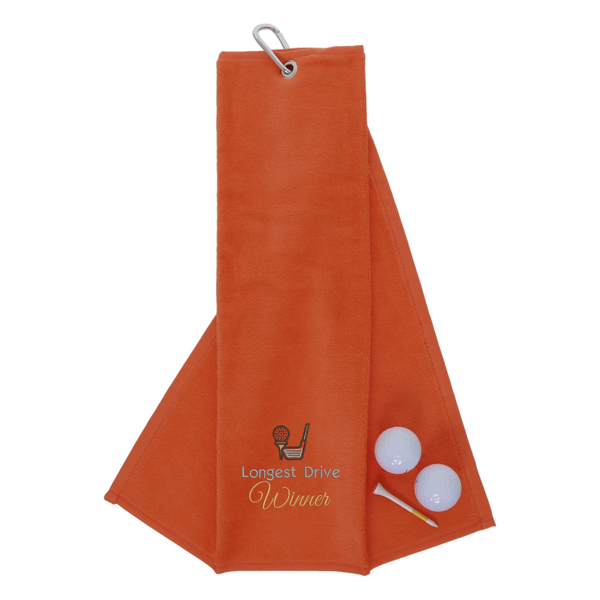 Aztex Men's Orange Funny Trifold Golf Towel Golf Gift For Carabiner Clip For Golf Bags, Golf Present, Longest Drive,