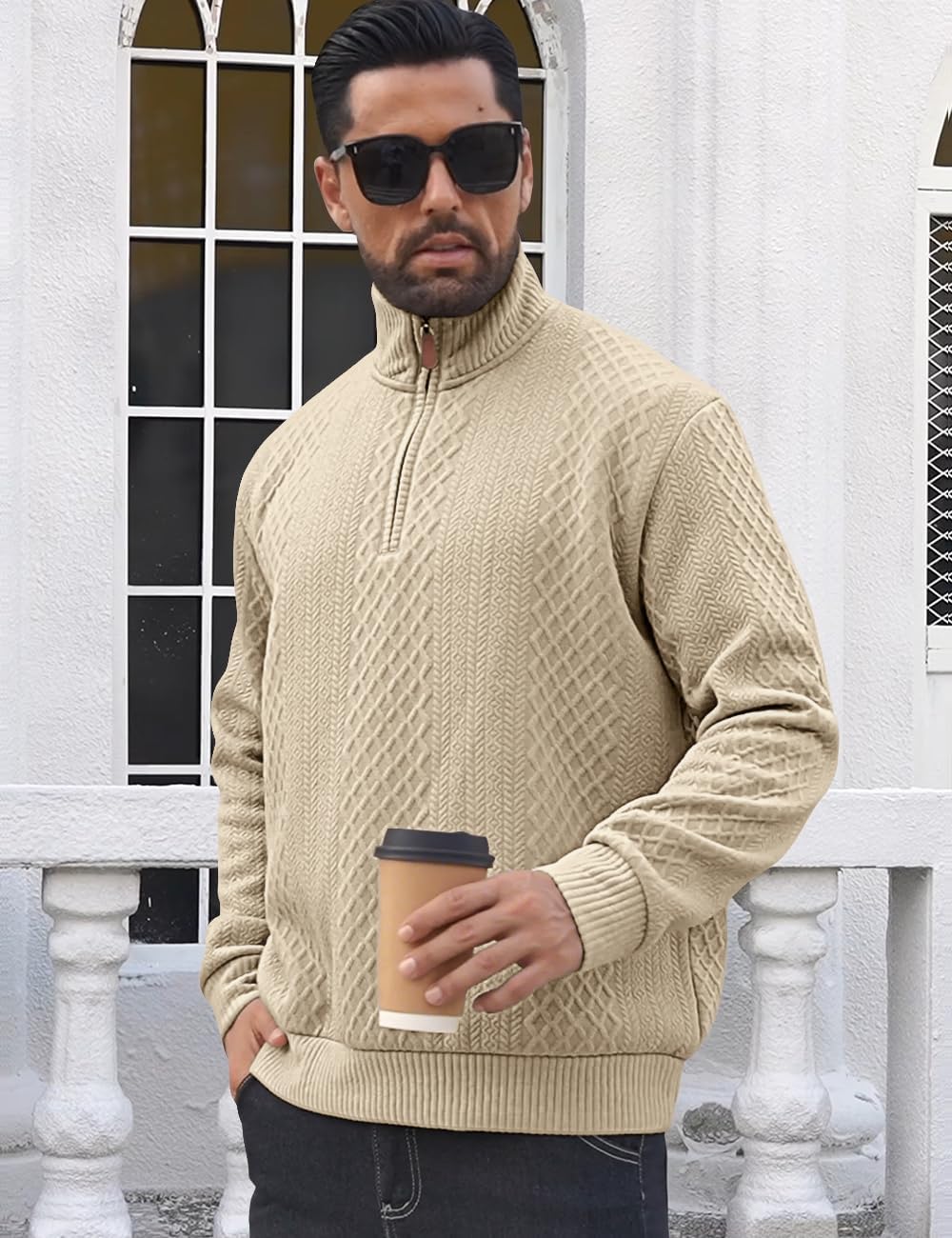 Men's Quarter Zip Sweatshirt Pullover Sweater Casual Long Sleeve Stand Collar Quarter Sweaters - Image 2