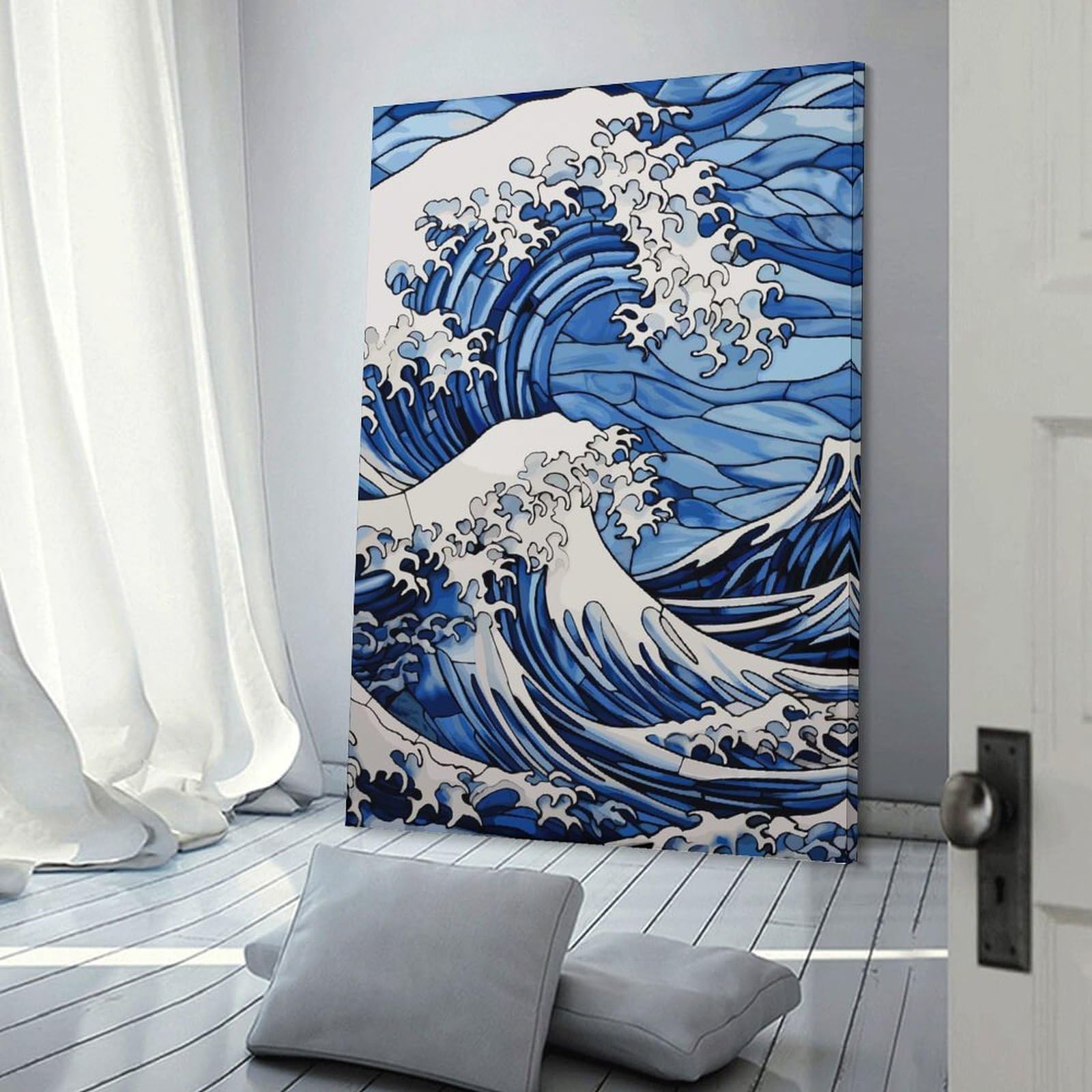 Junmoney Wall Art Print The Great Wave Glass, 20x30inch(50x75cm), for Contemporary Homes, Apartments Or Offices, An Easy Choice for New Home Styling