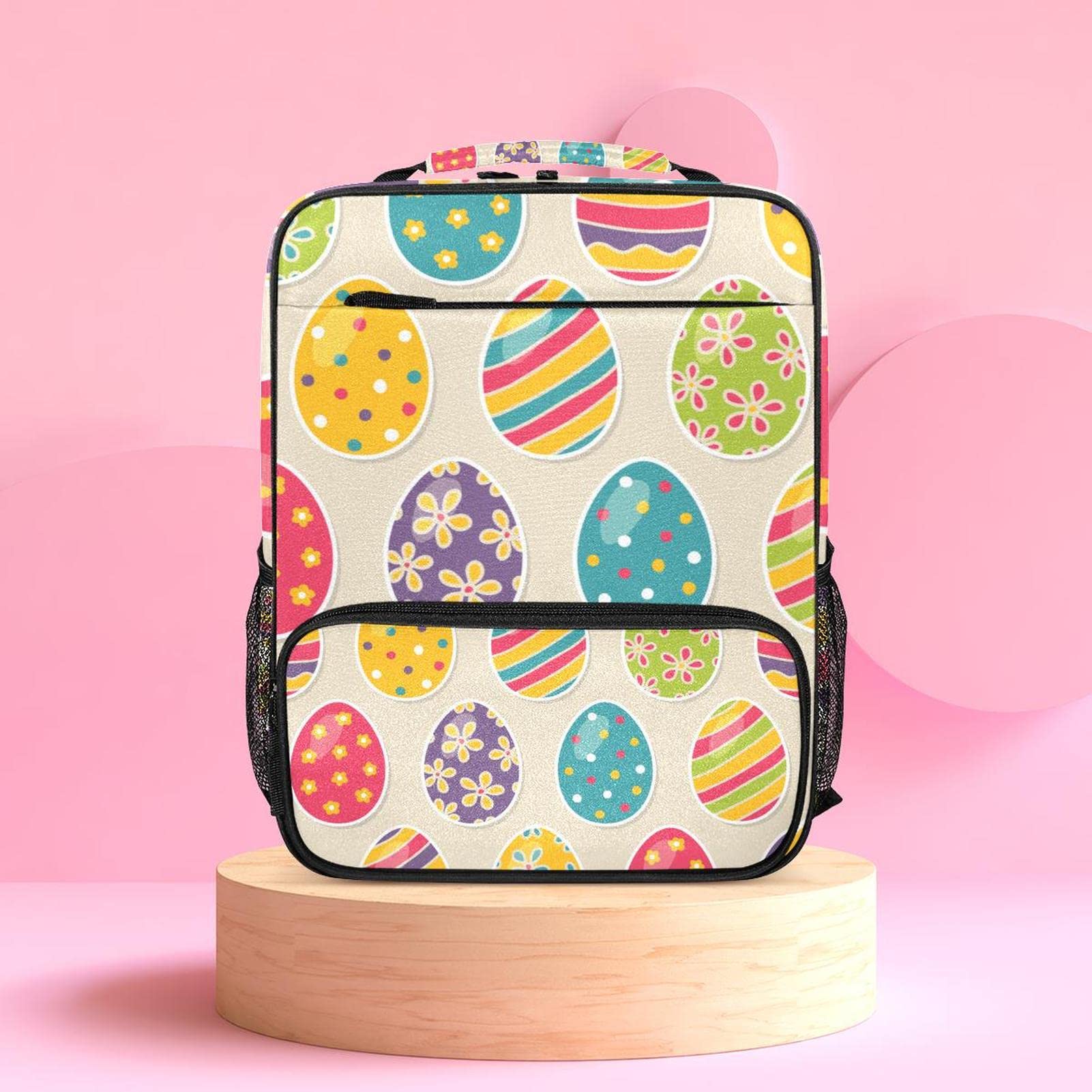 Plecak szkolny plecaki podróżne torba na książki 'Happy Easter Eggs' wzór torby z regulowanymi paskami na ramię dla dziewcząt chłopców, wielobarwny