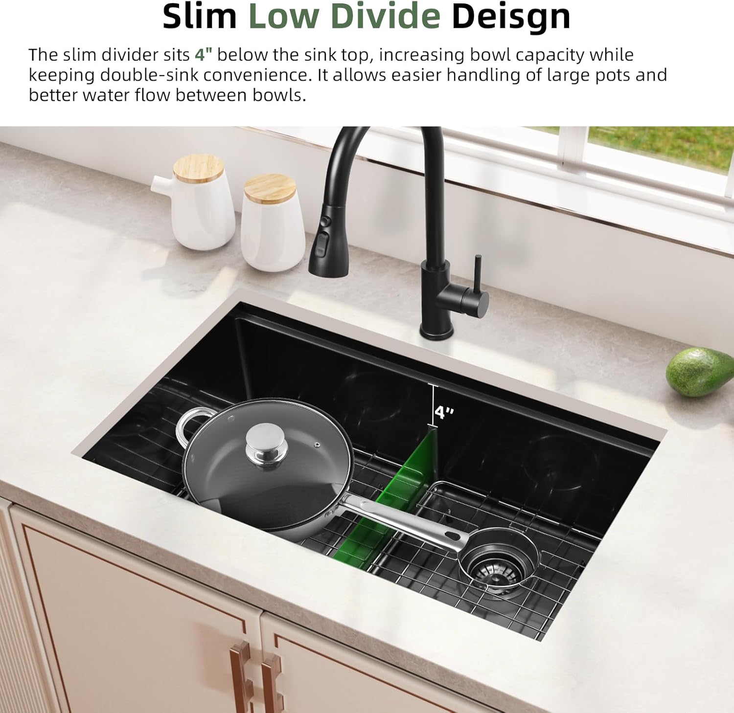 Davivy 30 inch Black Double Bowl Kitchen Sink Undermount, 16 Gauge Gunmetal Black Stainless Steel Kitchen Sink Workstation, 50/50 Double Basin, Low Divide Design, 30x18x9 Inch