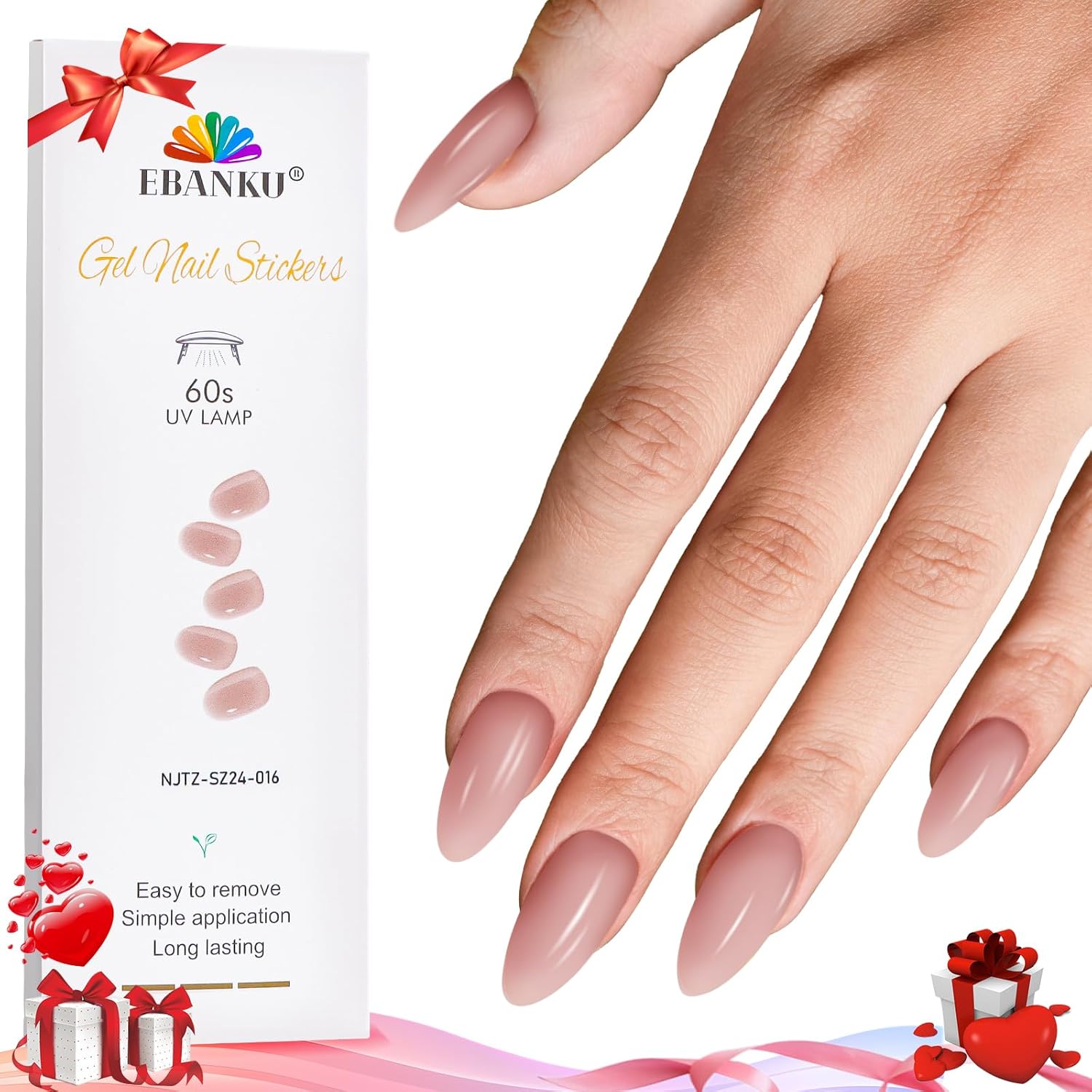 EBANKU Semi-uitgeharde gelnagelstrips, 24 stuks gelwraps voor nagelstickers, eenvoudig aan te brengen en te verwijderen, voor manicure van salonkwaliteit, nagelsalon doe-het-zelf met nagelvijl en