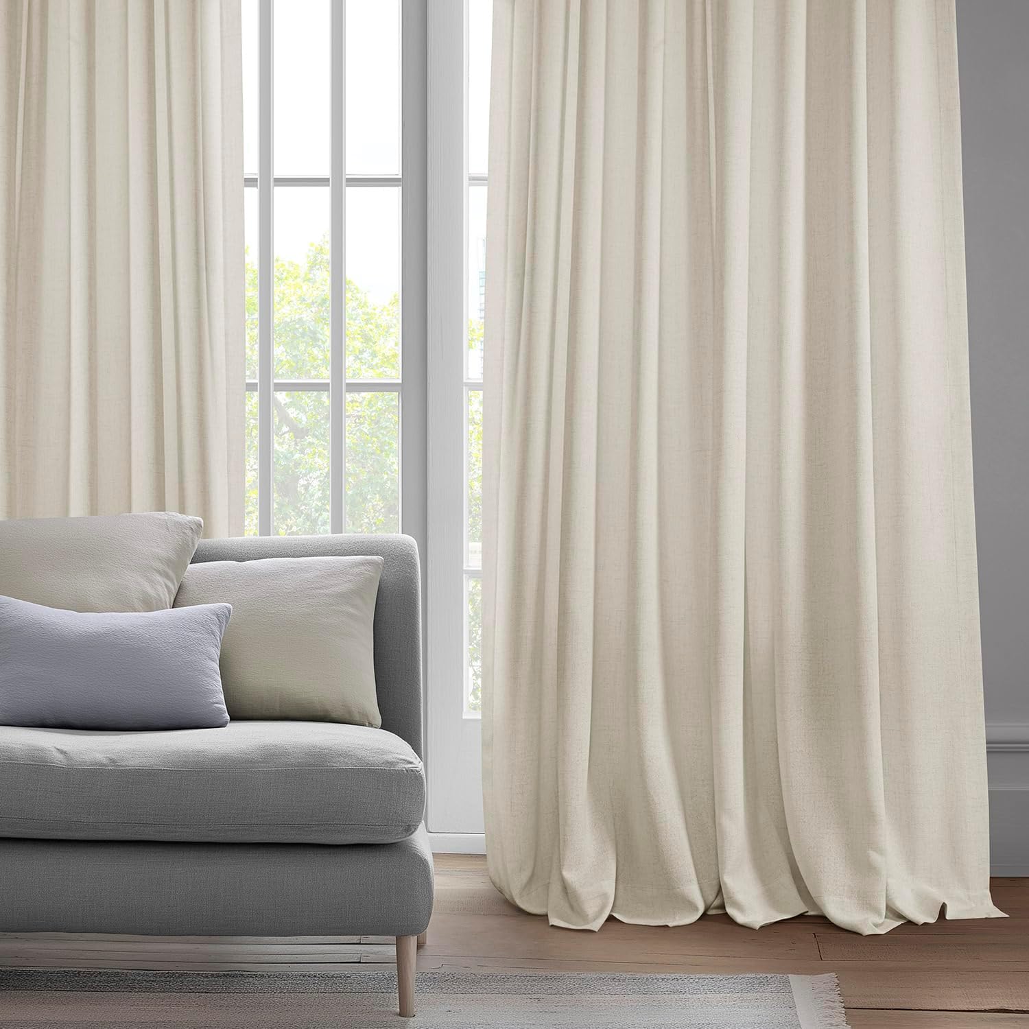 HPD Half Price Drapes Farm Town Faux Linen Textured Semi Sheer Curtains for Bedroom 108 Inches Long (2 Panels) -Rod Pocket Window Curtains for Living Room & Home Decor - 50 X 108, French Country Cream