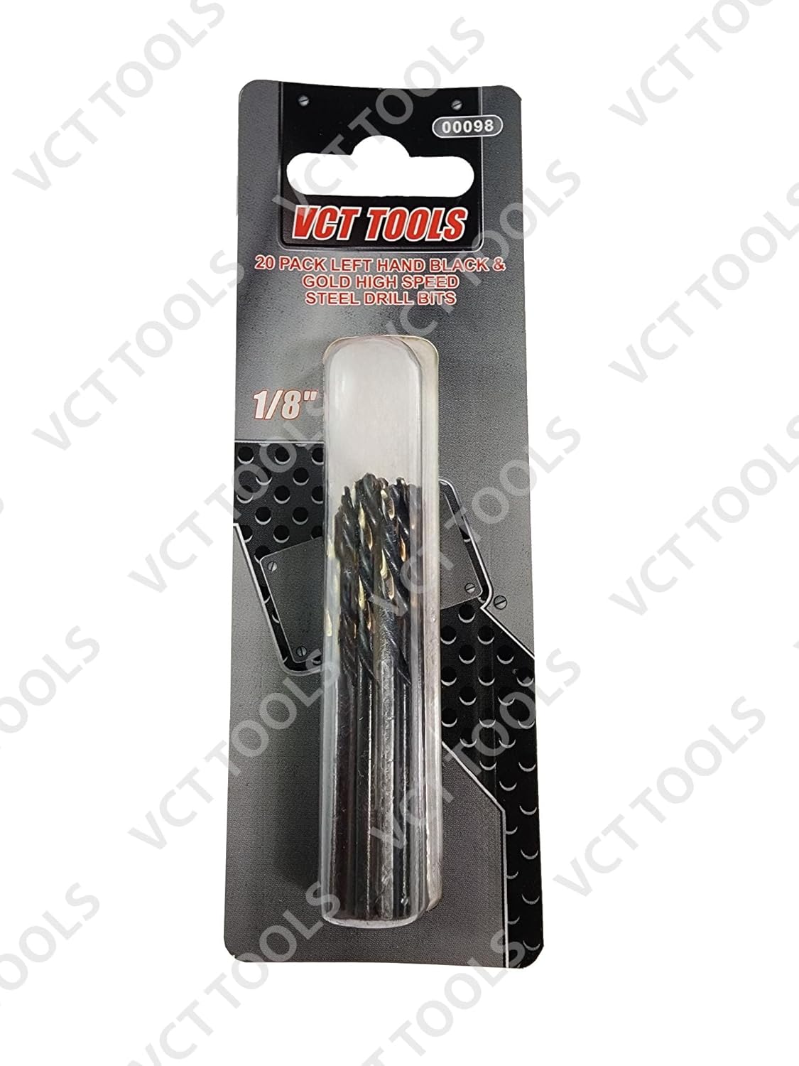 1/8" Left Hand Twist Black & Gold HHS High Speed Steel Drill Bits, 2-1/2" Long 20-Pack