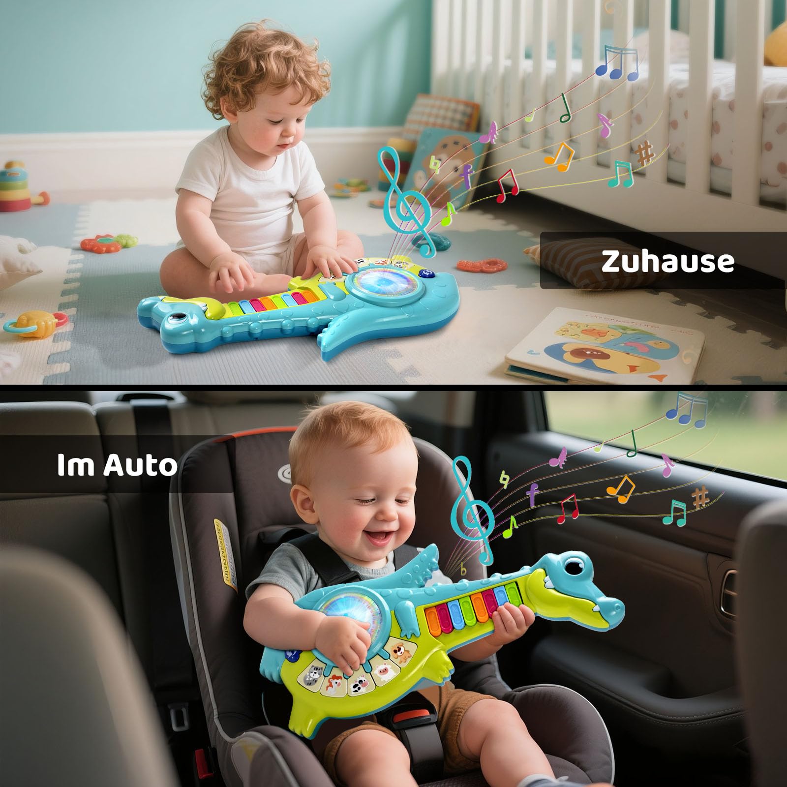 Musikalisches Spielzeug für Baby ab 1 Jahr Lernspielzeug Gitarre mit Tiergeräuschen, Musik Spielzeug mit Lichtern, Musik Montessori Kleinkind Spielzeug für Jungen & Mädchen, Geschenk 12 18 Monate