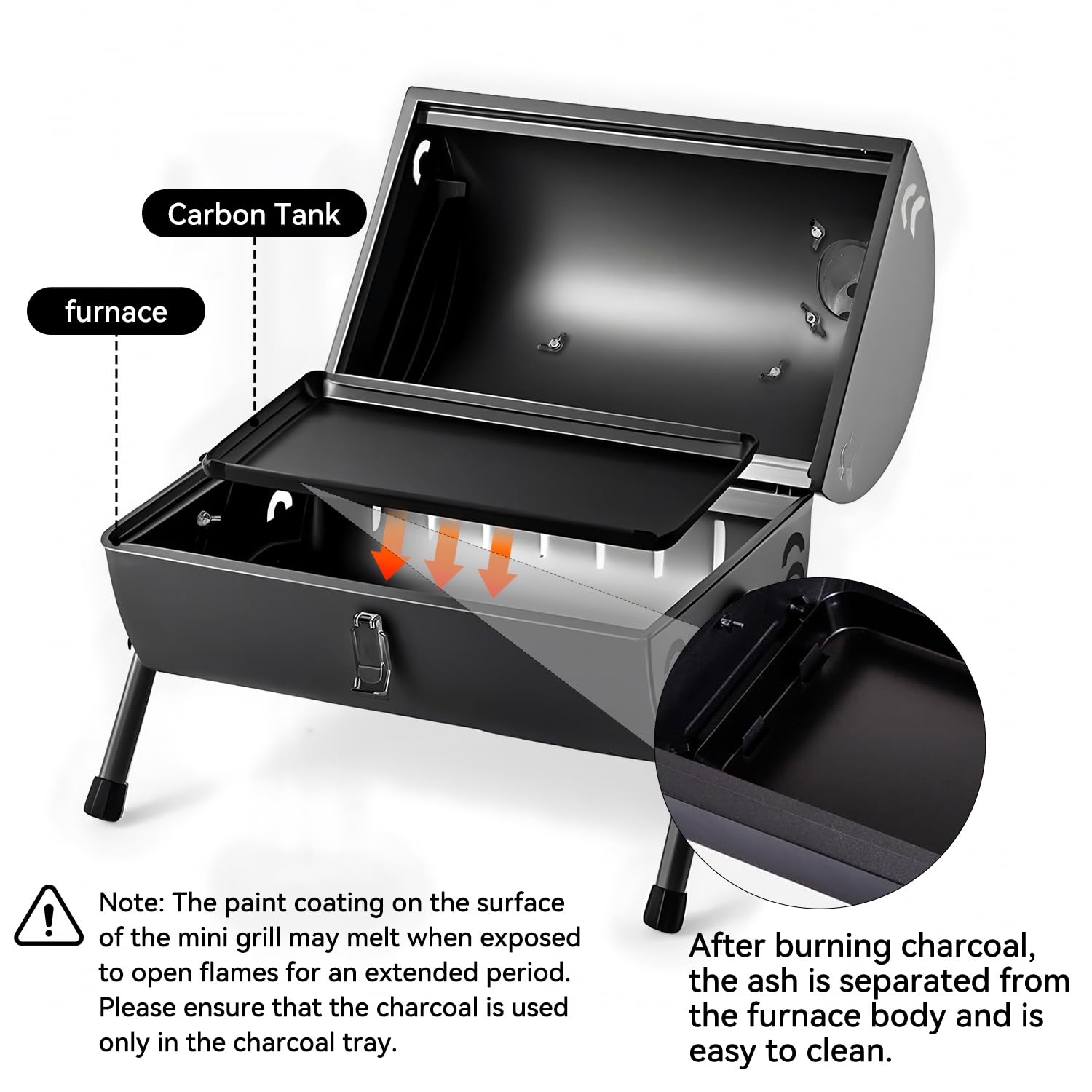 Barbecue au charbon de bois Petit Grill Pliable Double Surface de Cuisson BBQ Mini Grill en Valise avec Couvercle Grill de Table Portable pour Camping en Plein Air, Balcon et Pique-Nique