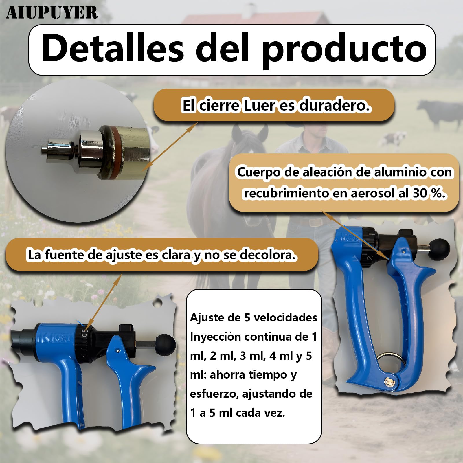Jeringa Inyectora Ajustable SemiautomáTica De 25 Ml, Dispensador De Medicamentos Veterinarios, Bomba De Jeringa De PrecisióN, Ajustable De 0,5 Ml A 2,5 Ml (azul, 25ml)