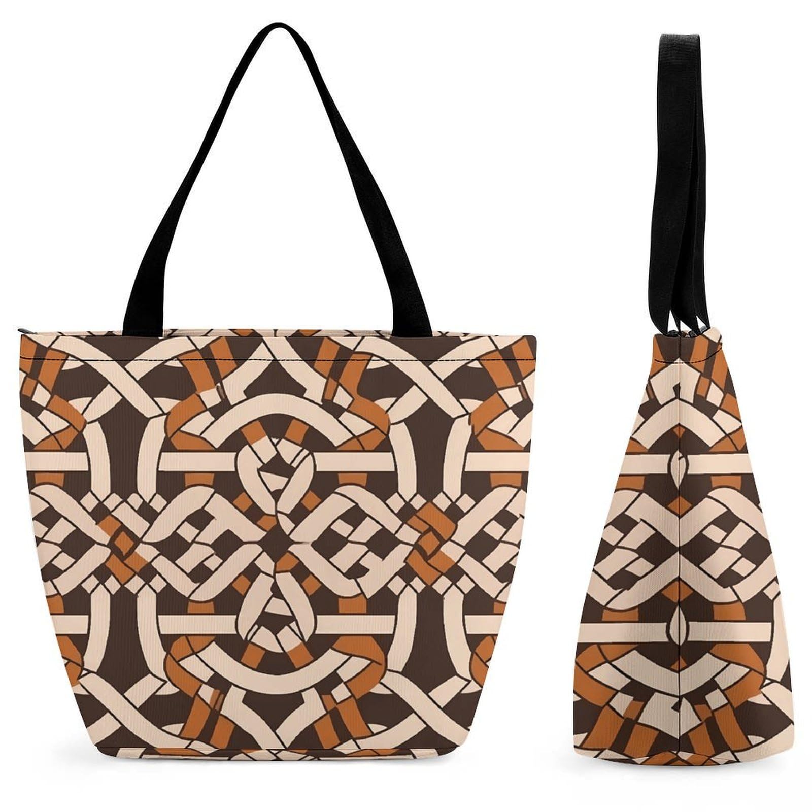 NTVOWPZO Tote Bag for Women Reusable Handbag Grocery Bags Fashion Shoulder Bags Brown Geometric Pattern Shopping Bags