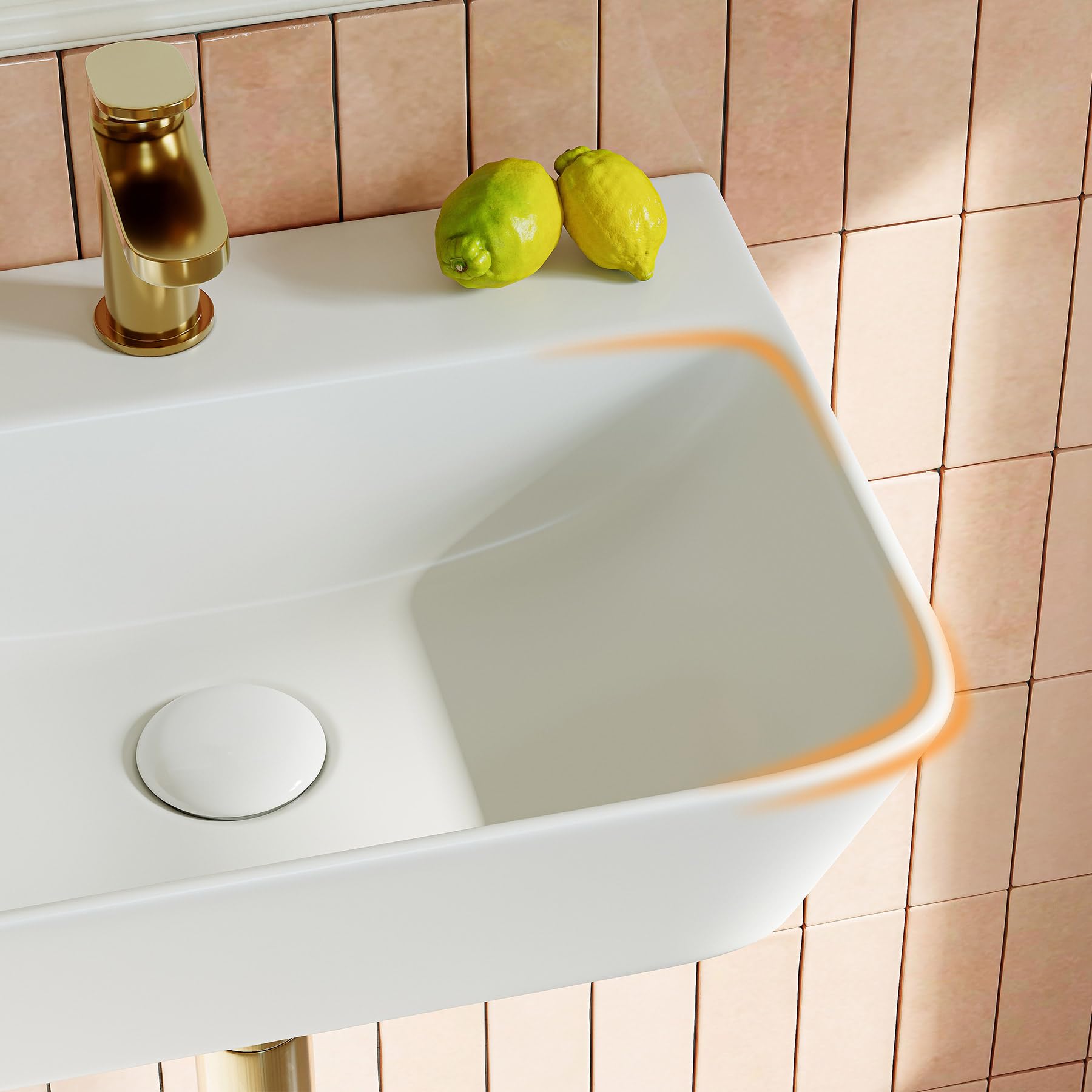 HOROW Lavabo de baño rectangular de 40 cm, moderno color blanco, sin rebosadero, con orificio para grifo, lavabo pequeño, lavabo colgante para invitados, inodoro