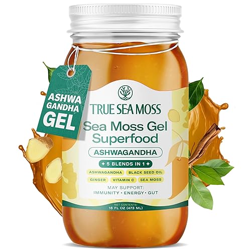 TrueSeaMoss - Gel silvestre de musgo marino orgánico irlandés con ashwagandha, rico en vitaminas y minerales, hecho en EE. UU. a partir de verduras
