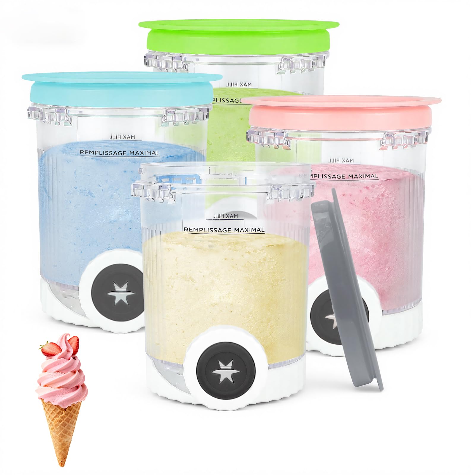 Nepfaivy Behälter für Ninja Swirl by Creami - 4er-Set Eiscremebecher und Deckel Kompatibel mit Ninja Creamy NC701EU NC700 Serie Eismaschinen, BPA-frei, Spülmaschinenfest
