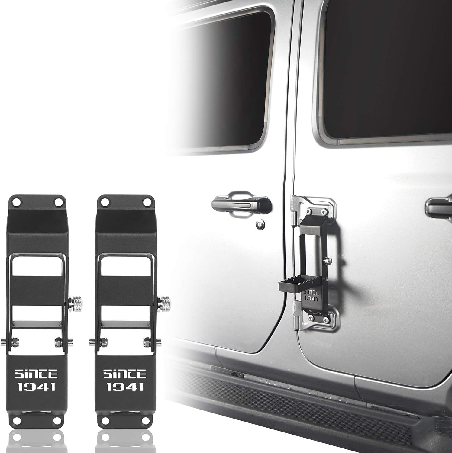 Hooke Road Door Hinge Step Foot Pedal w/1941 Sign Compatible with Jeep Gladiator JT/JL Wrangler 2018-2025 (Pack of 2)