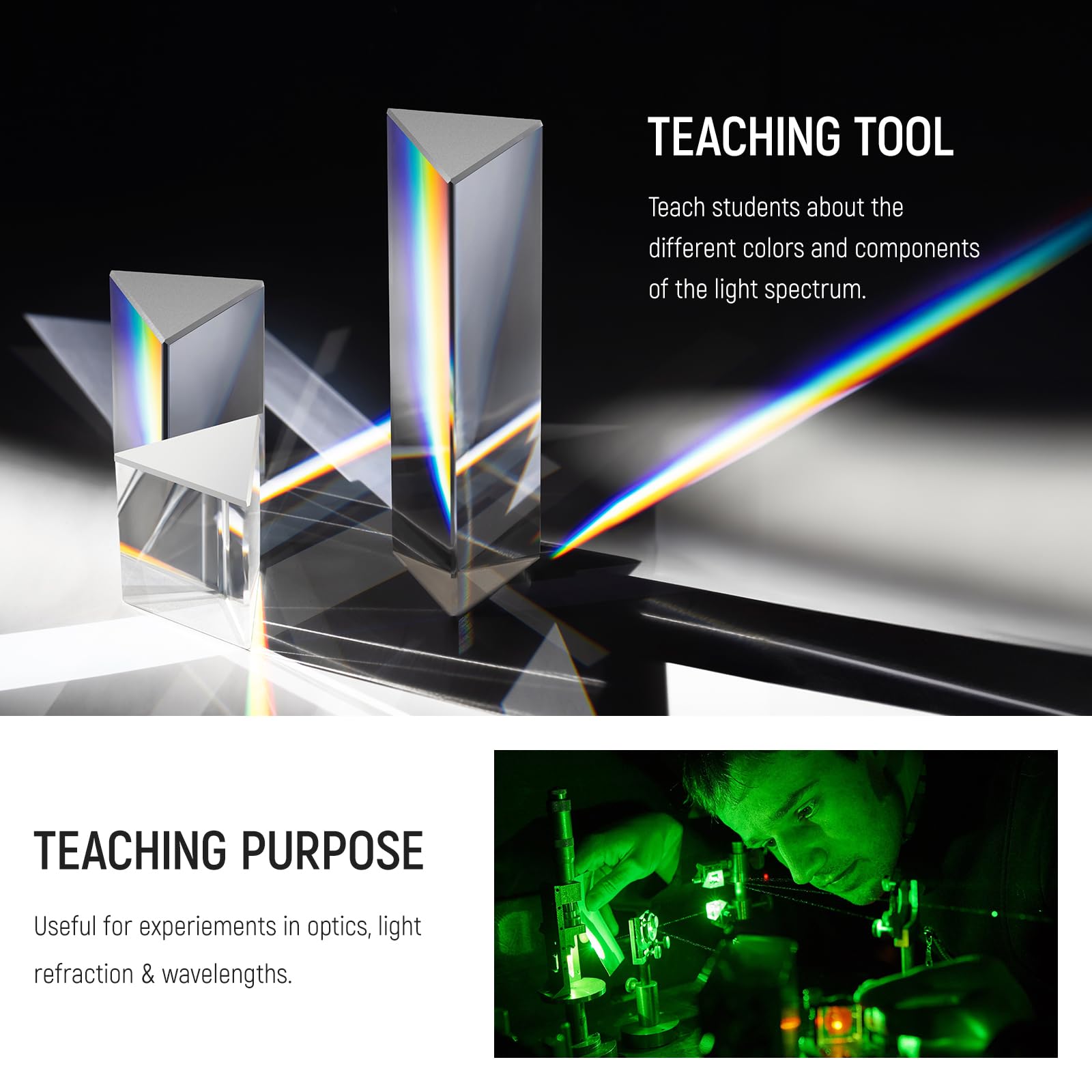 NEEWER 3 Pack Prismes Triangulaires, 6cm,10cm,15cm Verre Optique Cristallin K9 pour Photographie à Prisme, Prisme Photographie avec Effets Arc-en-Ciel, Enseignement de la Physique du Spectre Lumineux