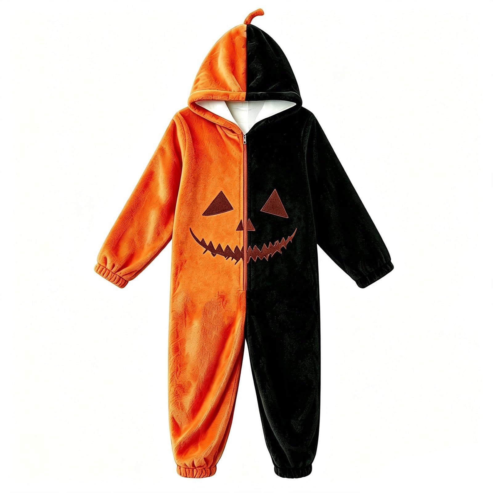 Generico Vestito Halloween Adulto - Tuta Intera con Cappuccio in Pile per Halloween Invernale Coordinato con Stampa di Zucca Comodo e Rilassante per Uso Domestico e Quotidiano