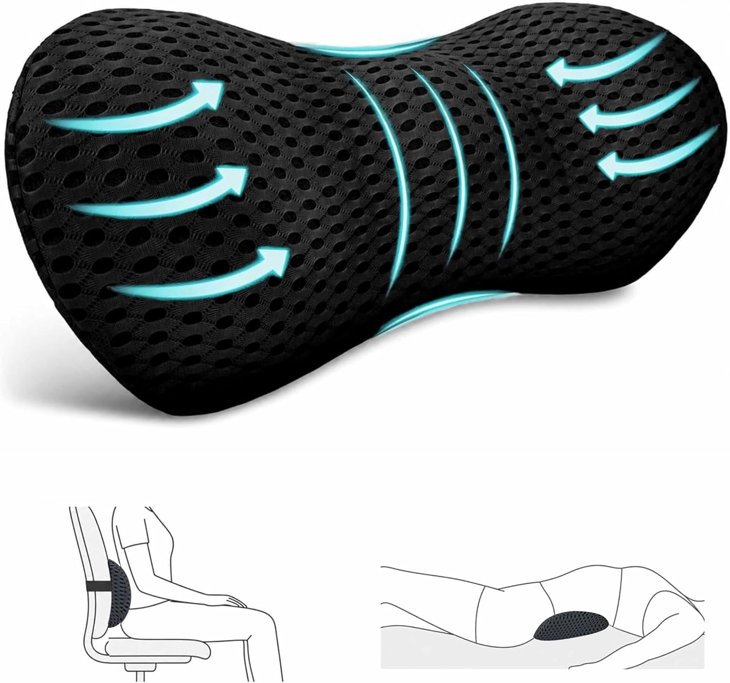 Lumbar Support Pillow for Office Chair, Ergonomic Memory Foam Back Cushion for Lower Back Support, Breathable Mesh Lumbar Cushion for Car Seat, Desk Chair & Long Sitting Relief