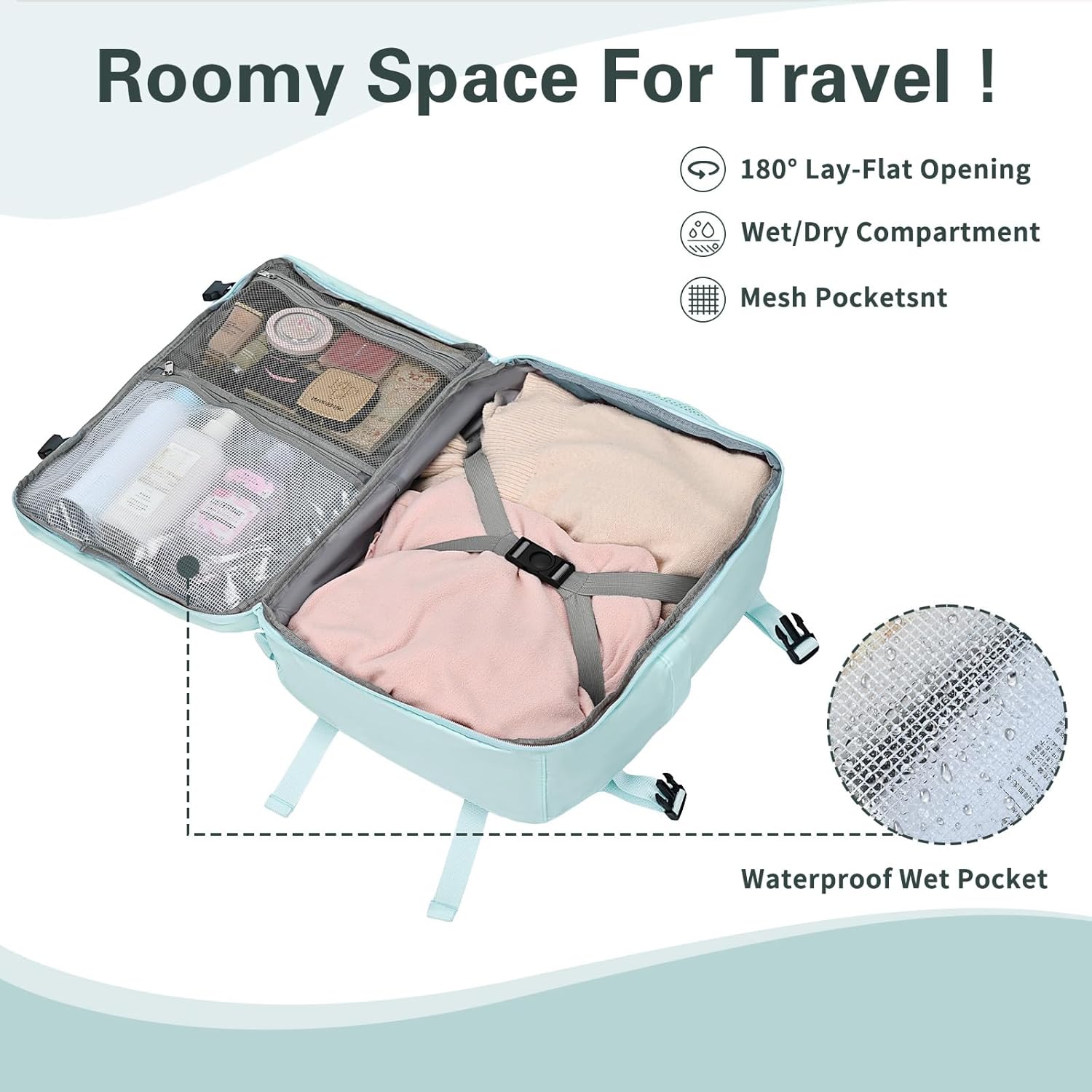 Carry On Backpack for Women & Men – Airline Approved Underseat Size, 15.6" Laptop Compartment, TSA-Friendly 180° Opening, Anti-Theft Business Travel Backpack with Trolley Sleeve (Blue, Large)