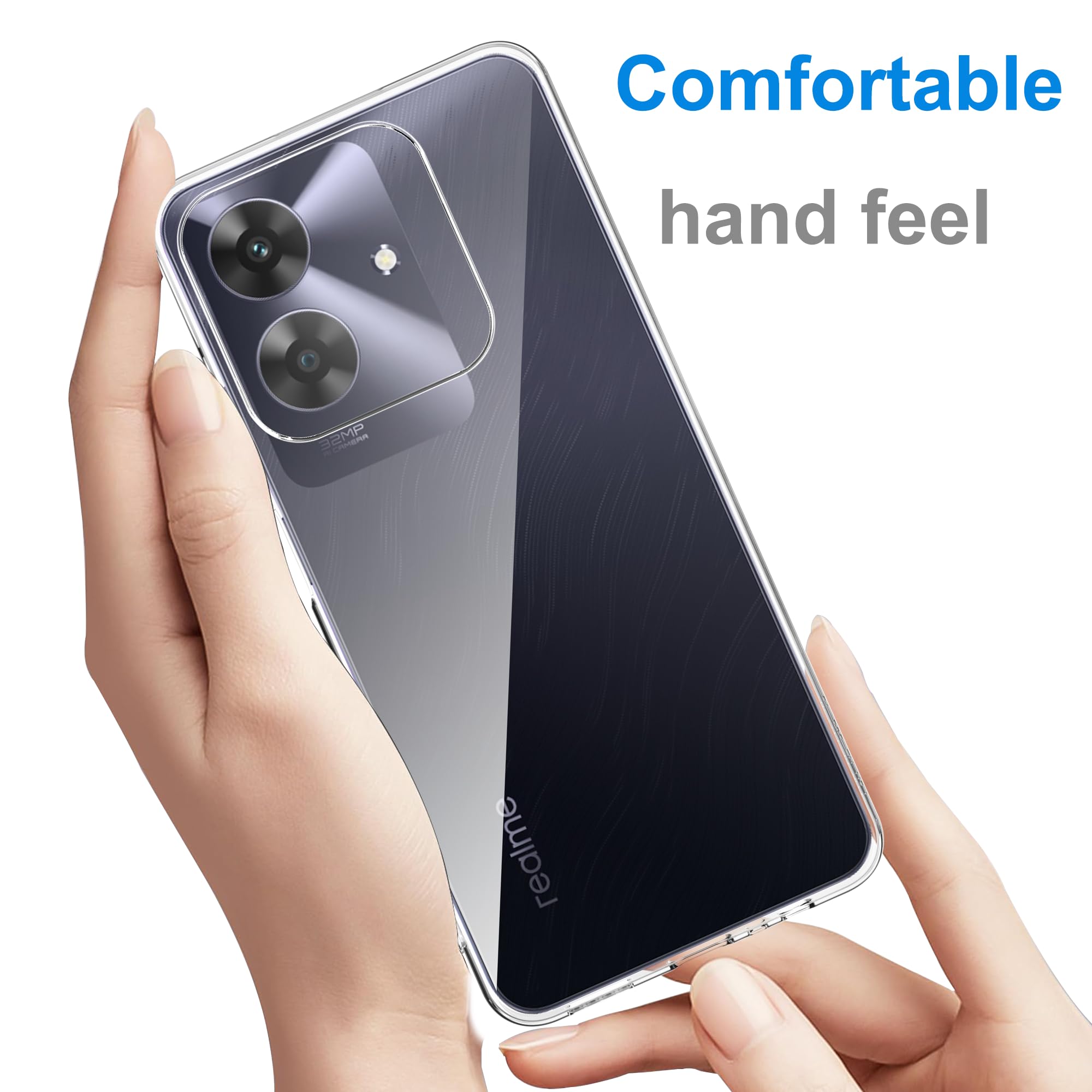 YUXING Cover per Realme C63 / C61 / Note 60 Custodia Trasparente con Pellicola Protettiva Lenti Morbida Ultra Sottile Antiurto Bumper Slim Case - Bianco