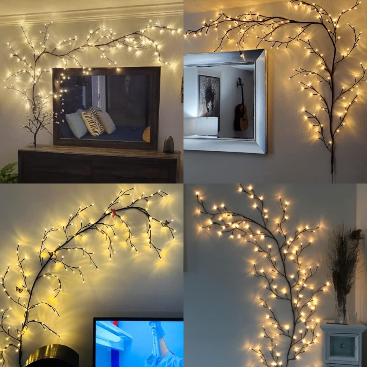 GOESWELL Verzauberte Weidenrankenlichter mit Fernbedienung: 2,5 m 144 LEDs, braune Zweige, Baumzweig-Lichter mit Timer-Dimmer für Innenbereich, Wohnzimmer, Schlafzimmer, Wald, Boho, Bauernhaus