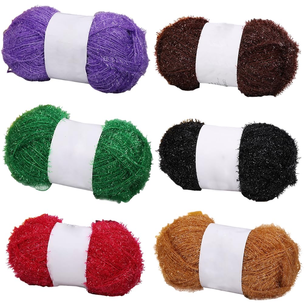 6 Skeins 50g Sparkly Scrubby Yarn for Dishcloths 100% Polyester Yarn Quick Dry Dishcloth Crochet Knitting Yarn Assorted Color Scrubby Crochet Yarn