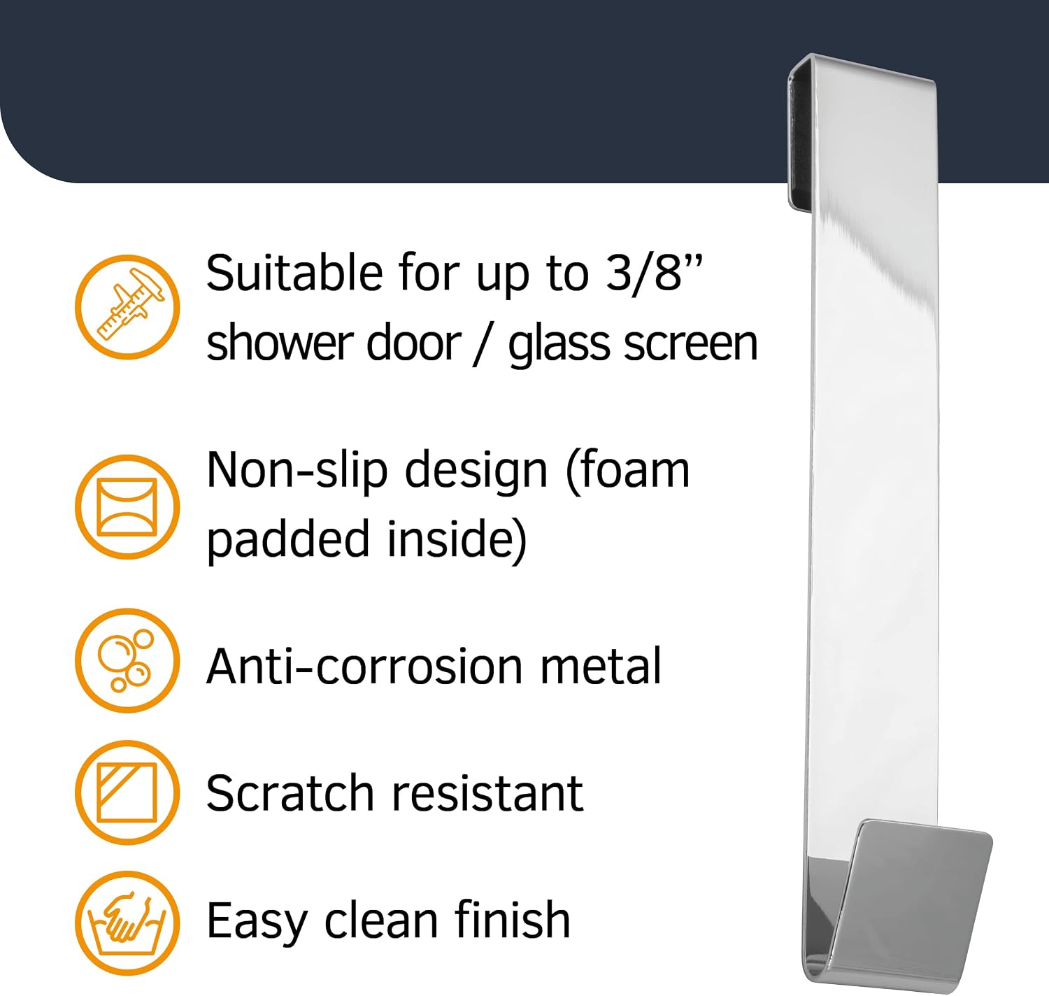 8" Shower Hooks, Chrome, 2 Pack - Shower Towel & Door Hook for Frameless Glass Door image 4