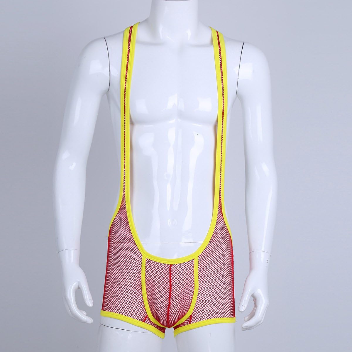 Agoky Men's Wresting Singlet Jockstrap Fishnet Bodysuit U-Convex Boxer Briefs Shorts Underwear