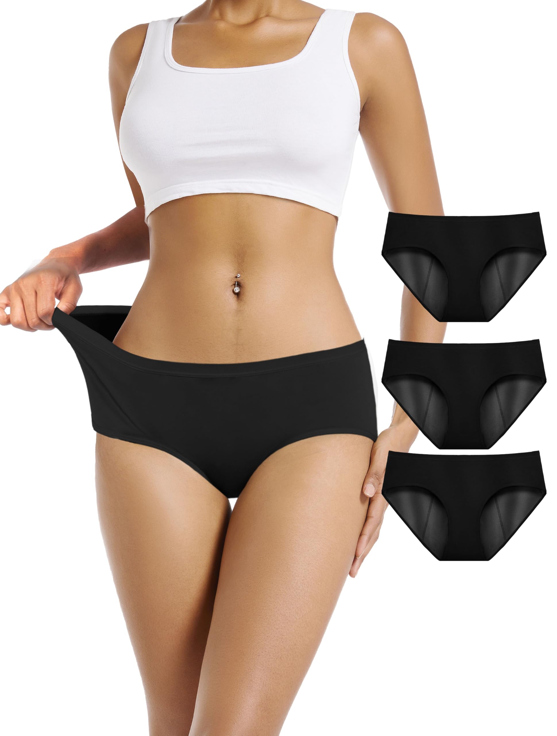 TIICHOO Periodenunterschwäsche Starke Blutung Bequem Perioden Unterwäsche 3er Pack (S, 3 Schwarz)