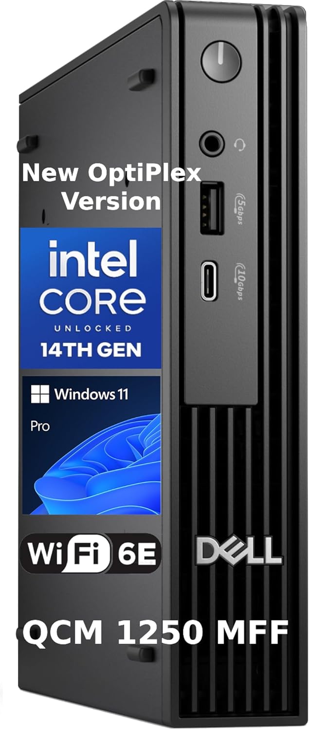 Dell Pro Micro QCM1250 Desktop Computer, Latest Ultra-Compact Business Mini PC, Intel Core i5-14500T(14 Cores), 16GB DDR5, 1TB PCIe SSD, Dual 4K Display Support, RJ-45, USB-C, Windows 11 Pro