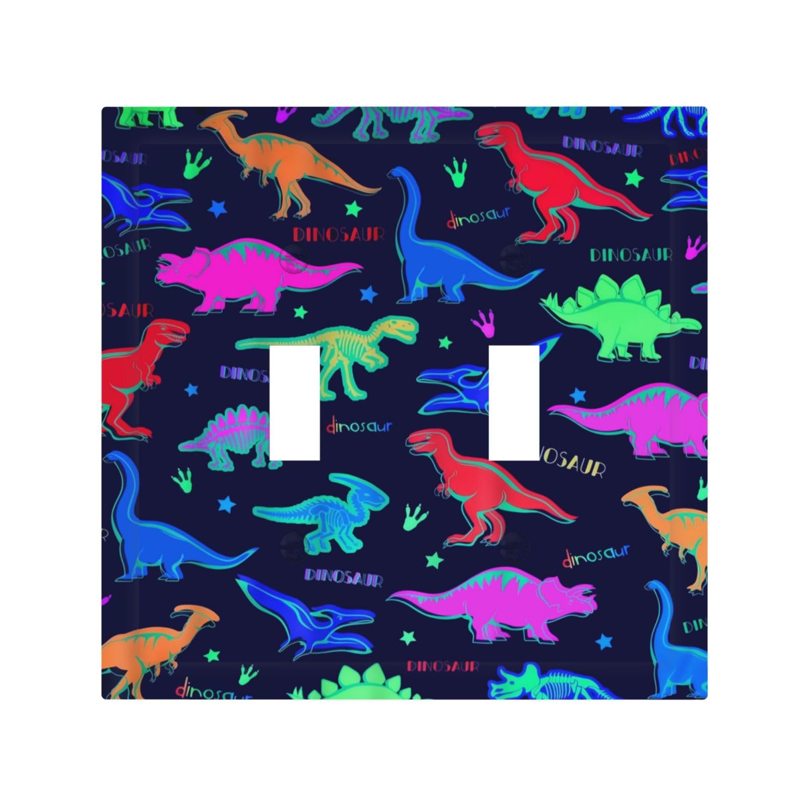Brinkaloo Blue Dinosaur Light Switch Cover 2 Gang Double Toggle Cute Wall Plate Decorative Electrical Faceplate Switchplate Lightswitch For Bedroom