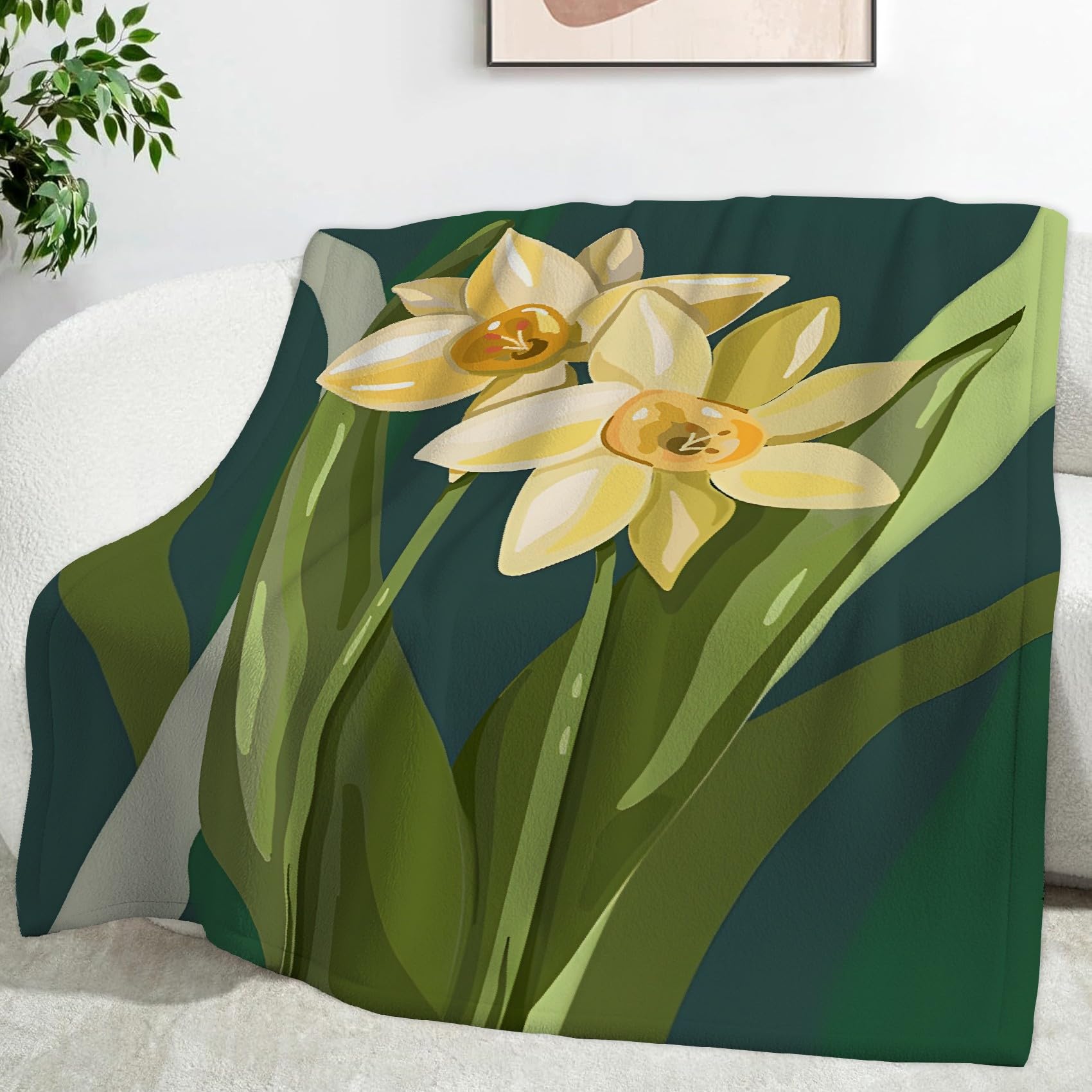 Ypthriline Narcissus Blanket, Flat Illustration Microfiber Flannel Throw Blanket, Comfortable Soft Fluffy and Warm, Blankets for Beds, Sofas and Recliners, 230×270 CM
