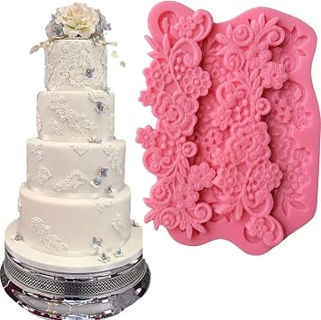 3 Piece Floral Lace Silicone Fondant Mold Set Vintage Medallion Flower Vine Cake Decorating Mats Food Grade Sugarcraft Molds for Wedding Cakes, Cupcake Toppers, Chocolate, Polymer Clay