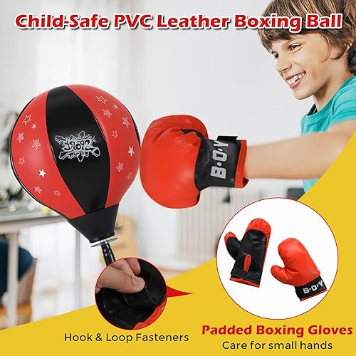 Miniatura 4 de Goplus Saco de boxeo para niños, soporte de boxeo ajustable en altura con guantes para niños y niñas a partir de 8 años, juego de juguetes de boxeo