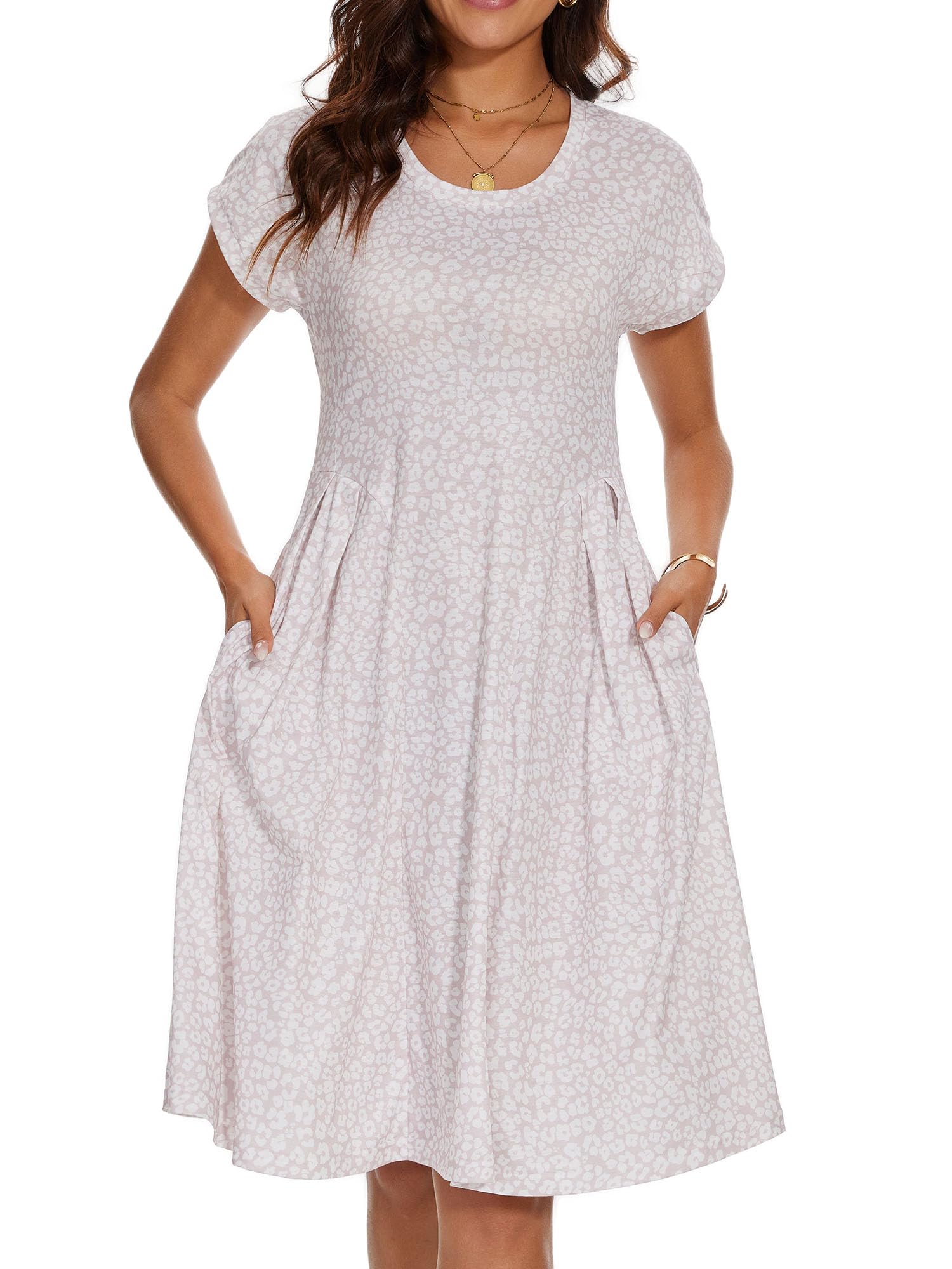 Veranee Women's Summer Beach Dress Short Sleeve Scoop Neck Casual Floral Dress