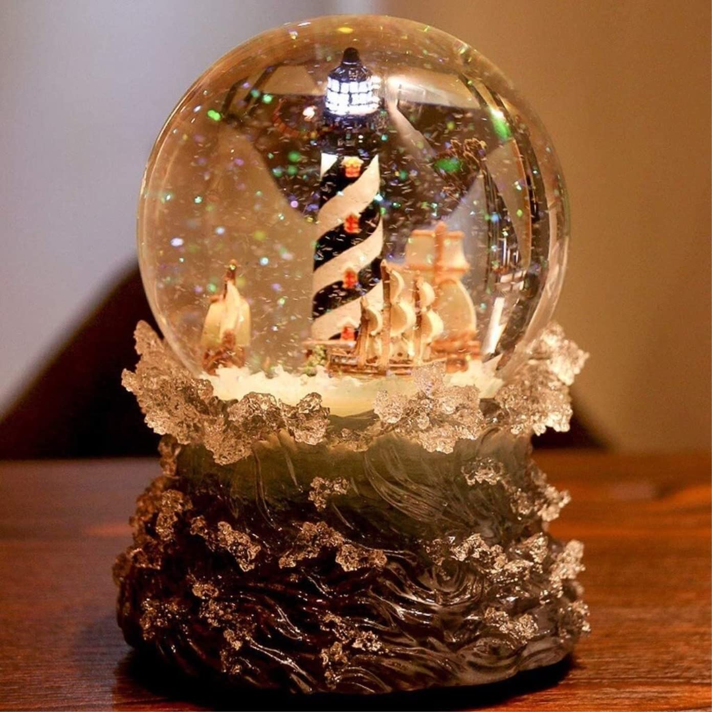 Caja de música con bola de cristal, pedestal de cristal, grabado de ondas, caja de música para madre, amante, regalo de cumpleaños de Navidad