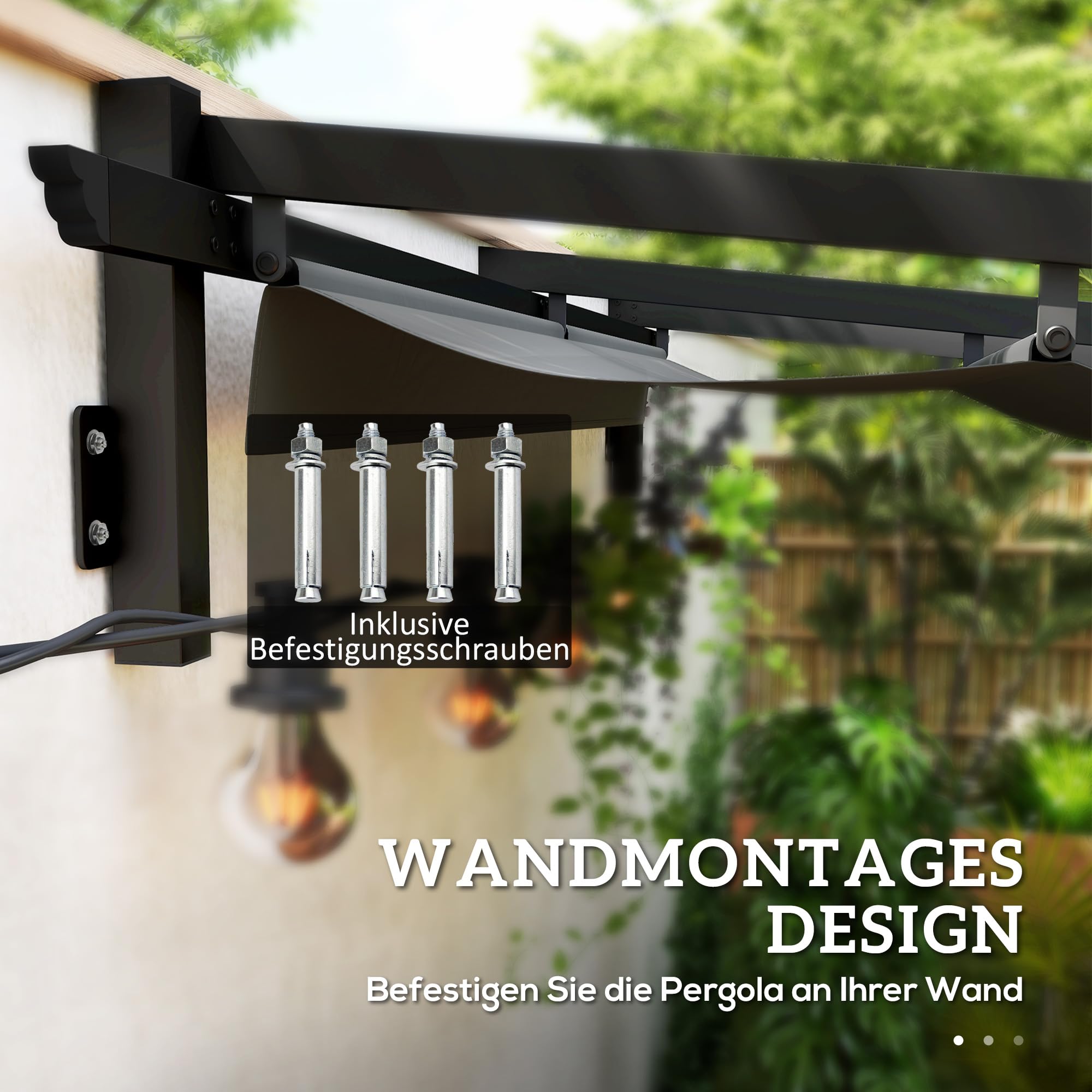 Outsunny Daszek tarasu Pergola ok. 3x3m aluminium na ścianę Ciemnoszary