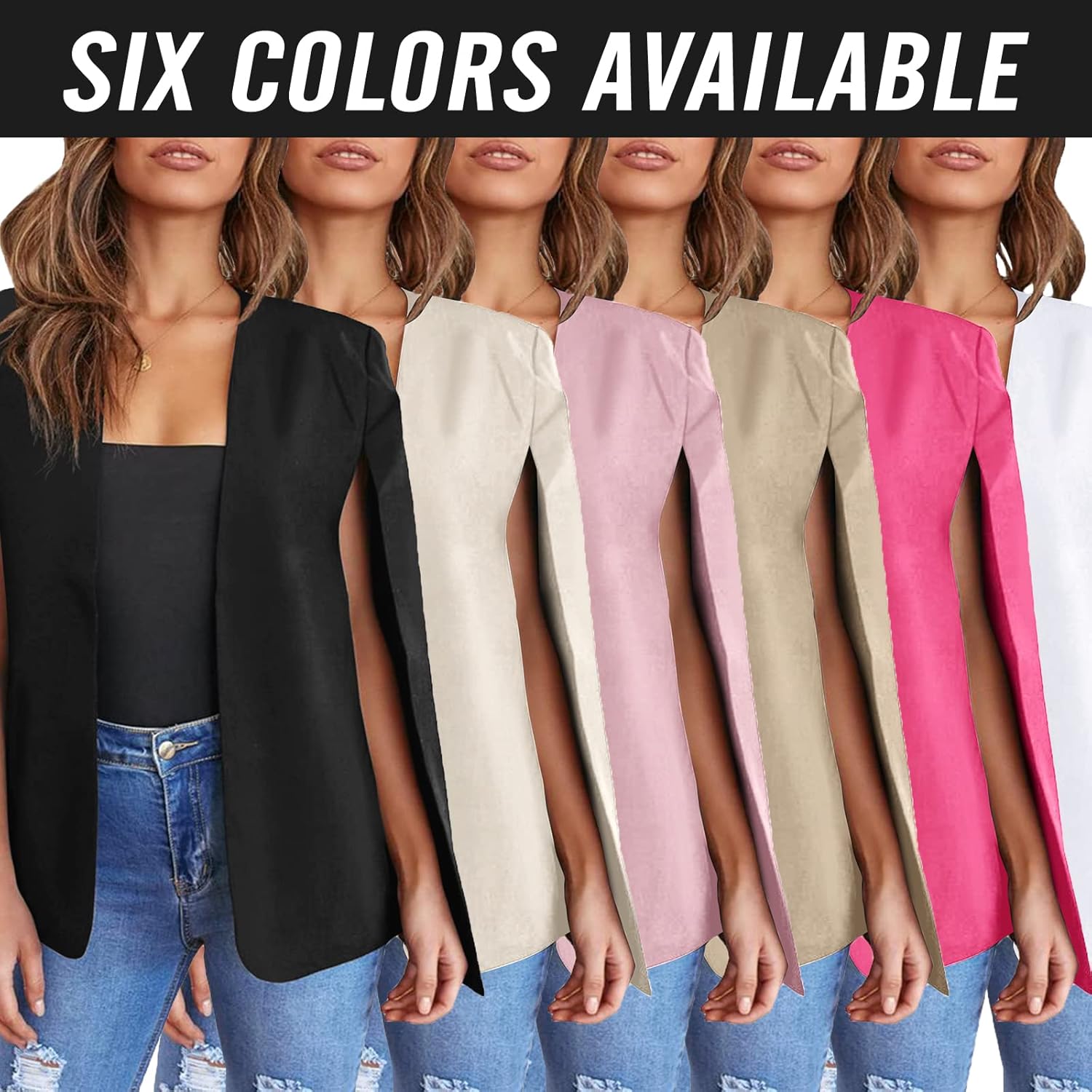 Womens Cape Blazer - Split Sleeve Open Front Casual Jacket Coat Workwear Elegant Formal Cape Coat - Image 6