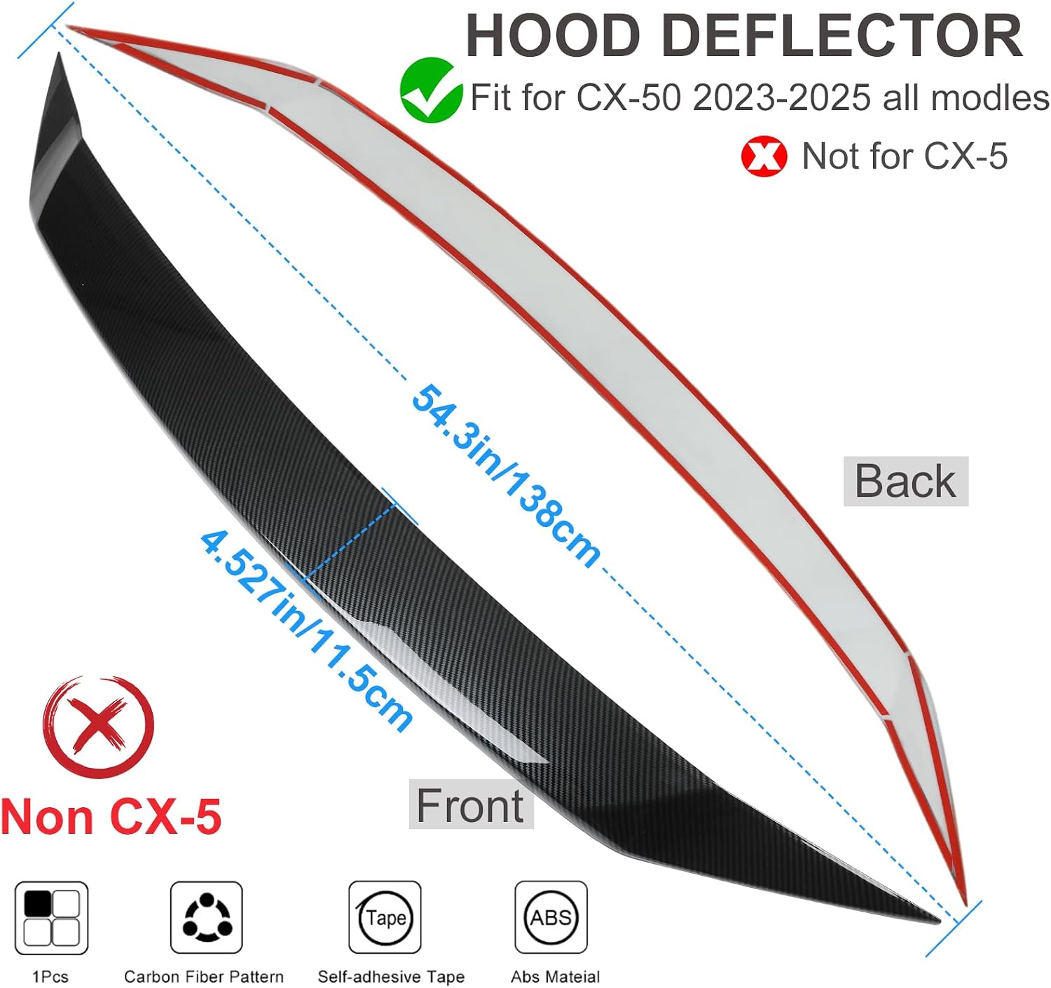 for Mazda CX50 2023 2024 2025 Hood Air Deflector, Carbon Fiber Low Profile Front Hood Bonnet Cover, Hood Protector Bug Shields, Exterior Bumper Guard Accessories for CX-50 CX 50 2026 Hybrid