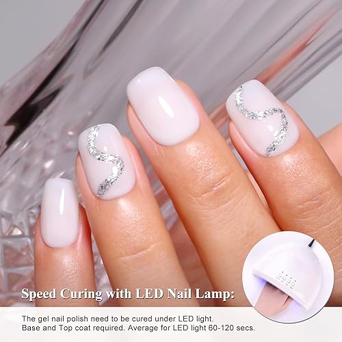 Miniatura 3 de Imtiti - Esmalte de uñas de gel blanco lechoso, esmalte de uñas de gel nude transparente blanco para uñas, esmalte de gel blanco translúcido UV/LED