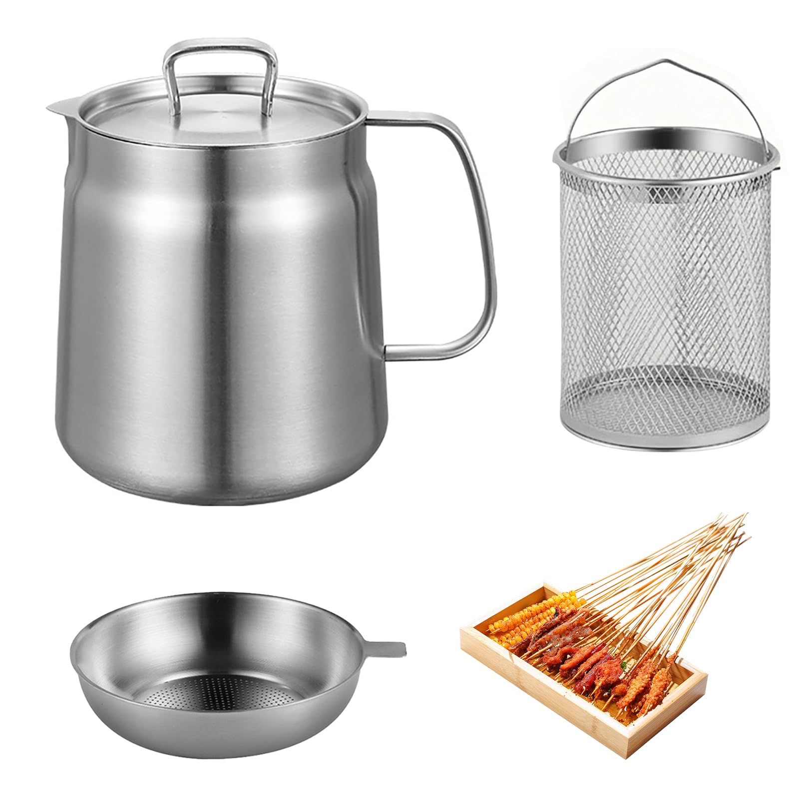 2 L Olla para FreÃr, Mini Freidora, Olla con Colador, Colador de Aceite Multifuncional de acero Inoxidable 304, Recipiente para Aceite con Colador para la Cocina