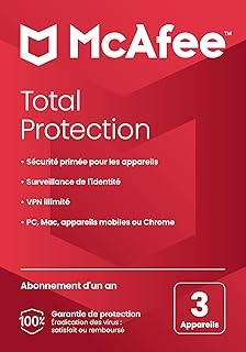 McAfee Total Protection para 3 dispositivos, 2025 |12 meses | VPN segura, el software de seguridad incluye antivirus, gestor de contraseñas, supervisión de identidad | Entrega por correo