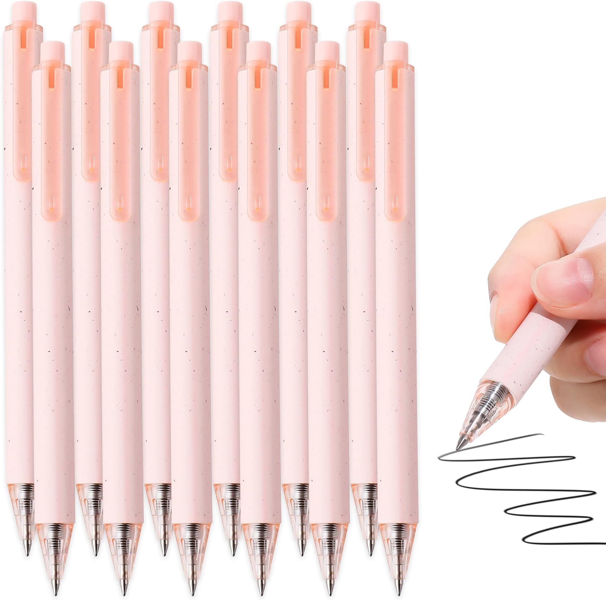 RIANCY 12Pack Pastel Gel Ink Pen Set, Cute Note Taking 0.7mm Fine Point Retractable Black Ink Pink Pens for Writing, School, Office Supplies