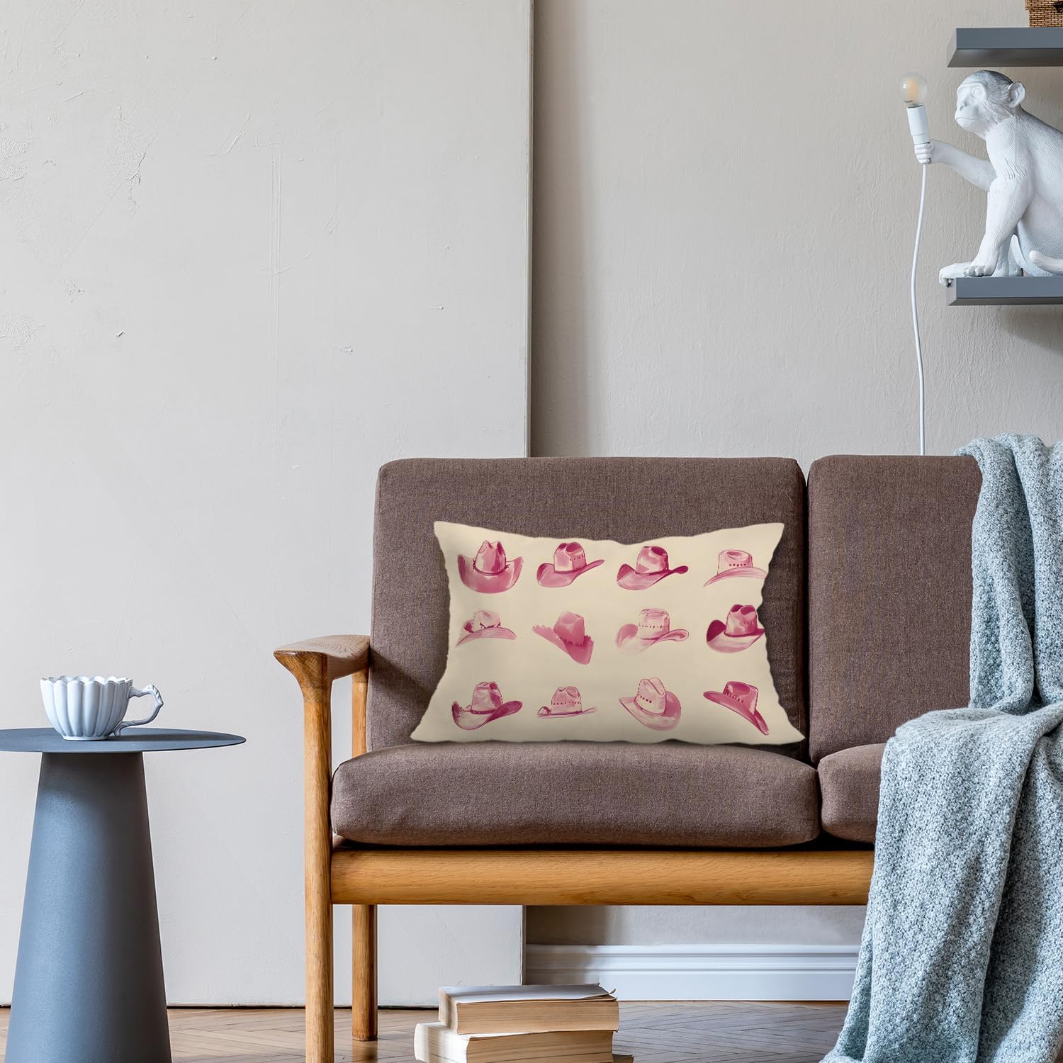 JINYO Retro Pink Cowboy Hat Western Pillow Covers 12x20 Inches, Preppy Cowgirl Pillow Covers, Preppy Cowgirl Room Decor, Pink Western Decor, Country Room Decor for Teen Girls - Image 4