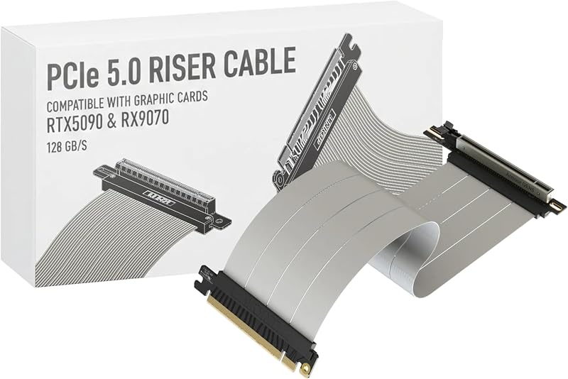 LINKUP PCIe 5.0 Riser Cable | Vertical GPU Mount | Right Angle, 30cm | x16 128GB/s for RTX 5090 and RX 9070, PCIe 4.0 backward compatible, graphics card GPU ready