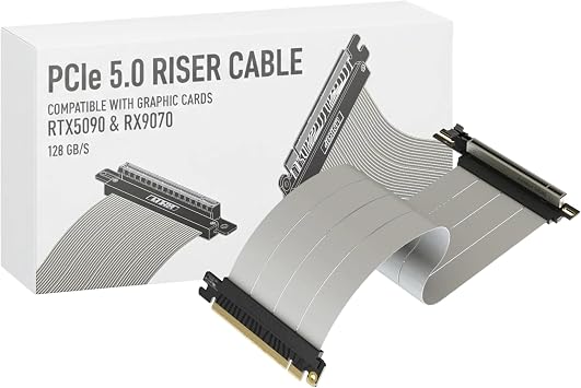 LINKUP - AVA5 Armor PCIE 5.0 Riser Cable | RTX5090 RX9070 GPU Compatible | x16 128GB/s Speed | Compatible with PCIe 4.0 & WRX80/WRX90E | Straight White 30cm Full Length 34cm