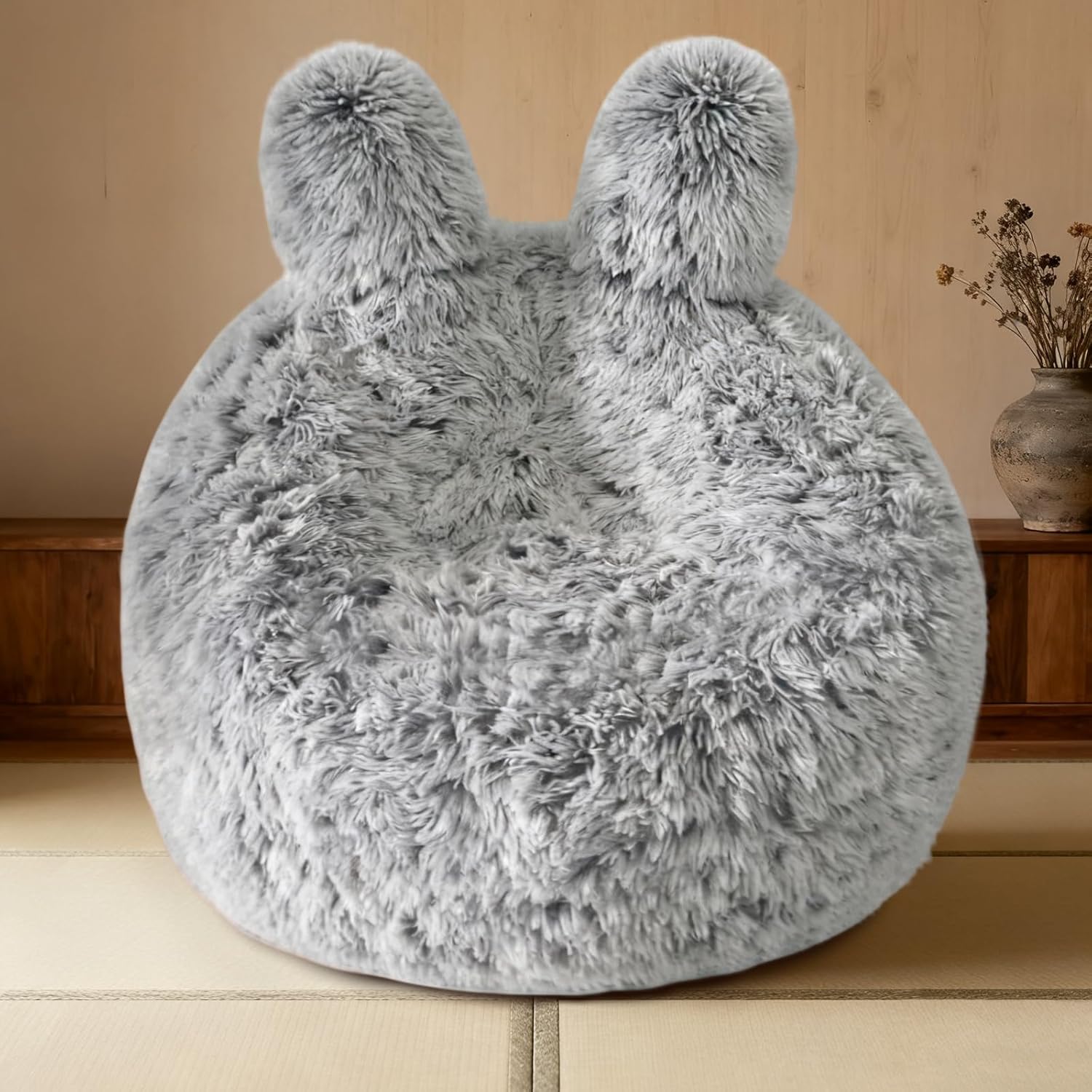 Fluffy Bean Bag Chair for Kids Grey, with Plush Faux Fur Cover, 2.5FT Memory Foam Bean Bag Chairs for Teens & Kids, Ultra Soft Sofa for Living Room/Bedroom/Dorm. Grey 2.5FT