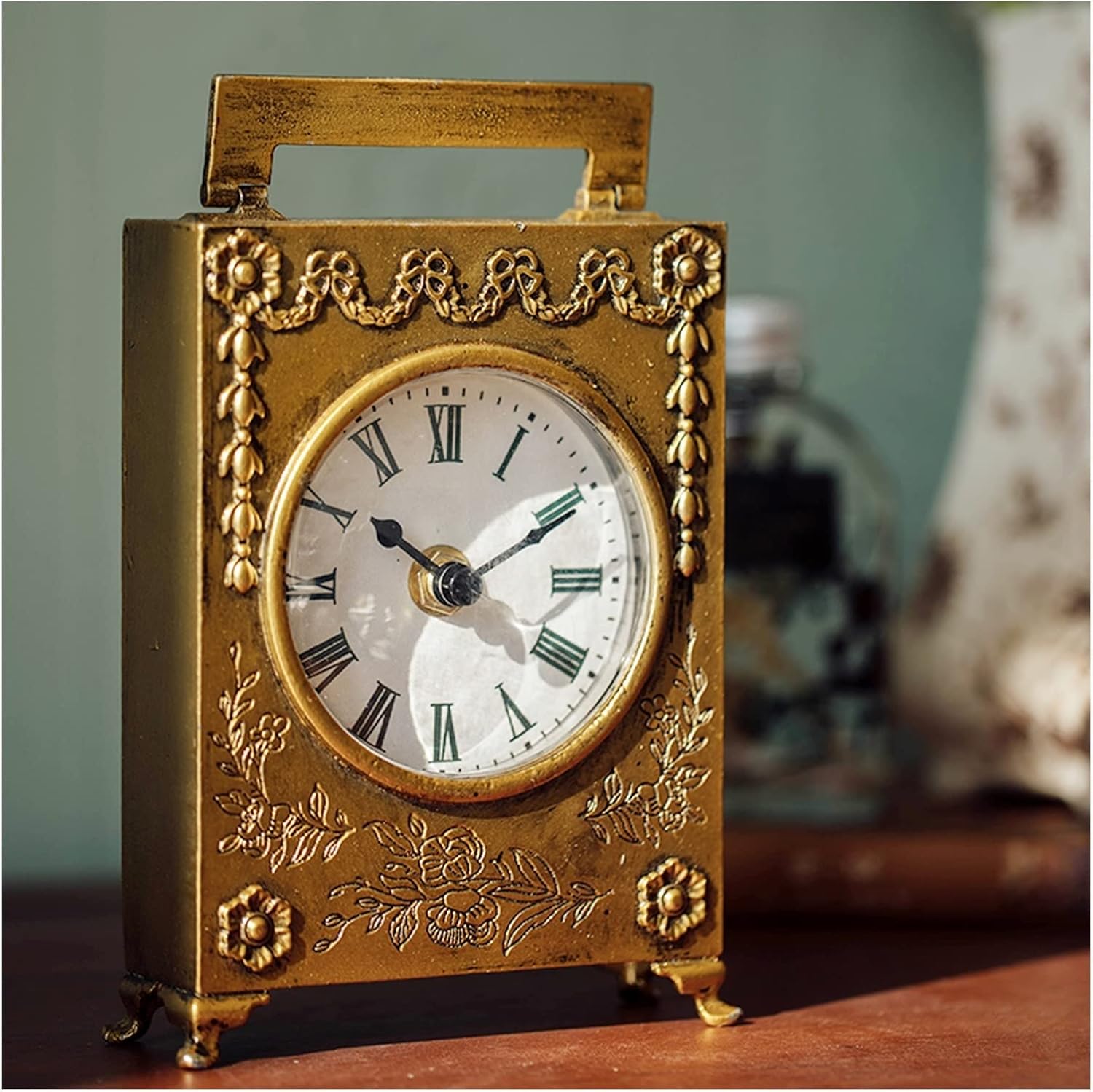 Mantle Clock Clock Ornaments Retro Table Clock Living Room Bedroom Study Clock Decorations Fashion Ornaments Homestay Clocks Desk Clock Vintage Mantel Clock (Color : Brass) (Brass)