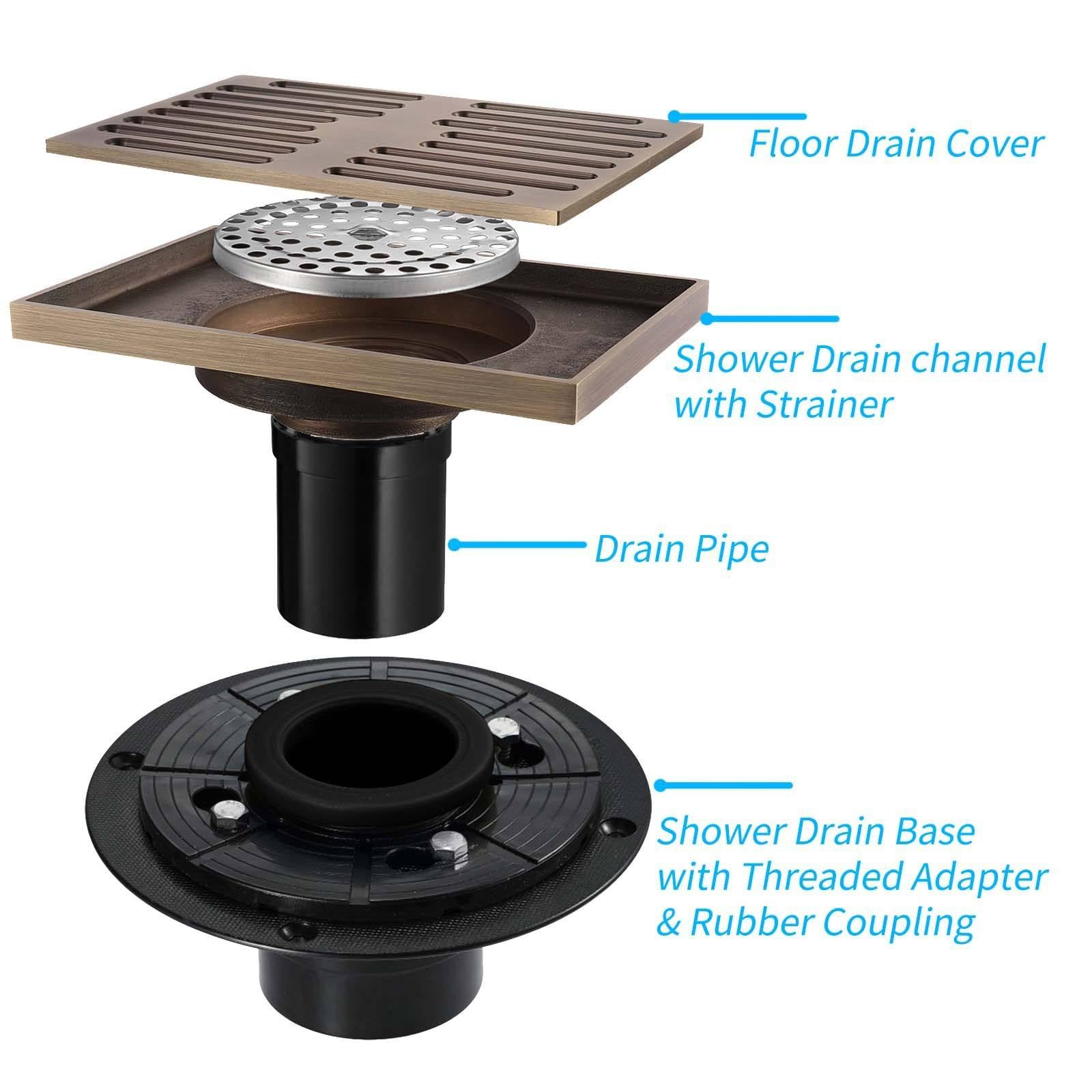 Bonde Douche Acier Inoxydable Siphon Douche Rectangle Bonde de Douche Amovible Bonde Douche Extra Plate Épaissir Siphon de Sol 140*90mm Convient Pour Balcon, Salle de Bain, Cuisine avec Socle