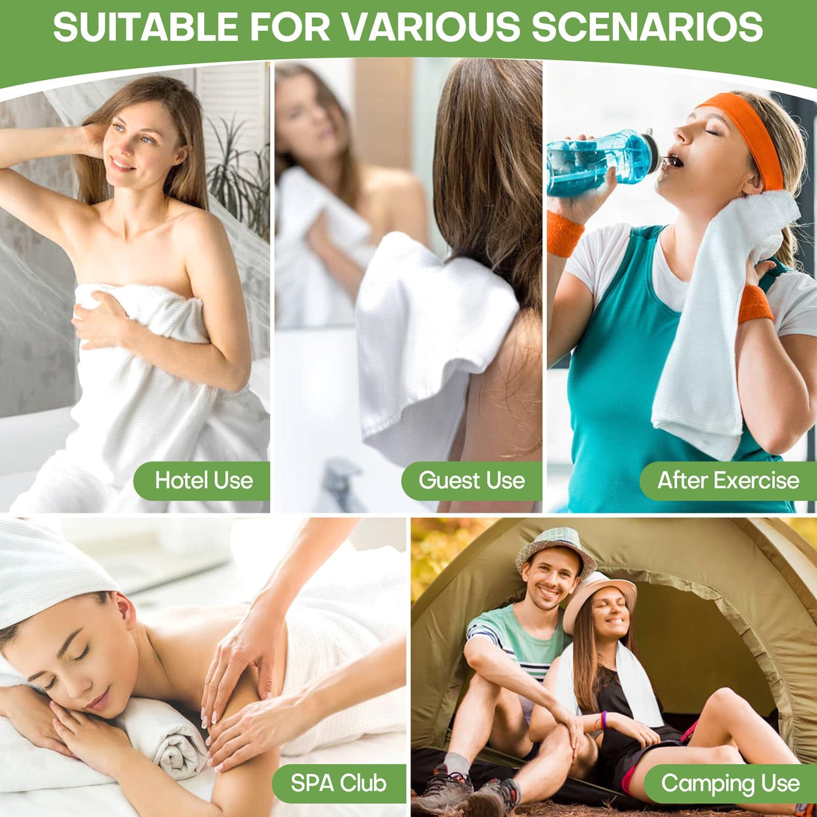 Serviette de Bain Comprimée Grande - 140 x 70cm Serviettes de Bain Jetables pour Voyage - Serviette Voyage Idéale pour Hôtel,Camping,Randonnée,Sport,Plage,Natation,Vacances[24 Pack Vert]
