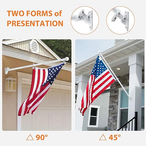 Miniatura 4 de YeYeBest Mástil de bandera, kit de 2 postes de bandera para casa, 2 clips de anillos sin enredos, soporte para bandera, acero inoxidable, blanco