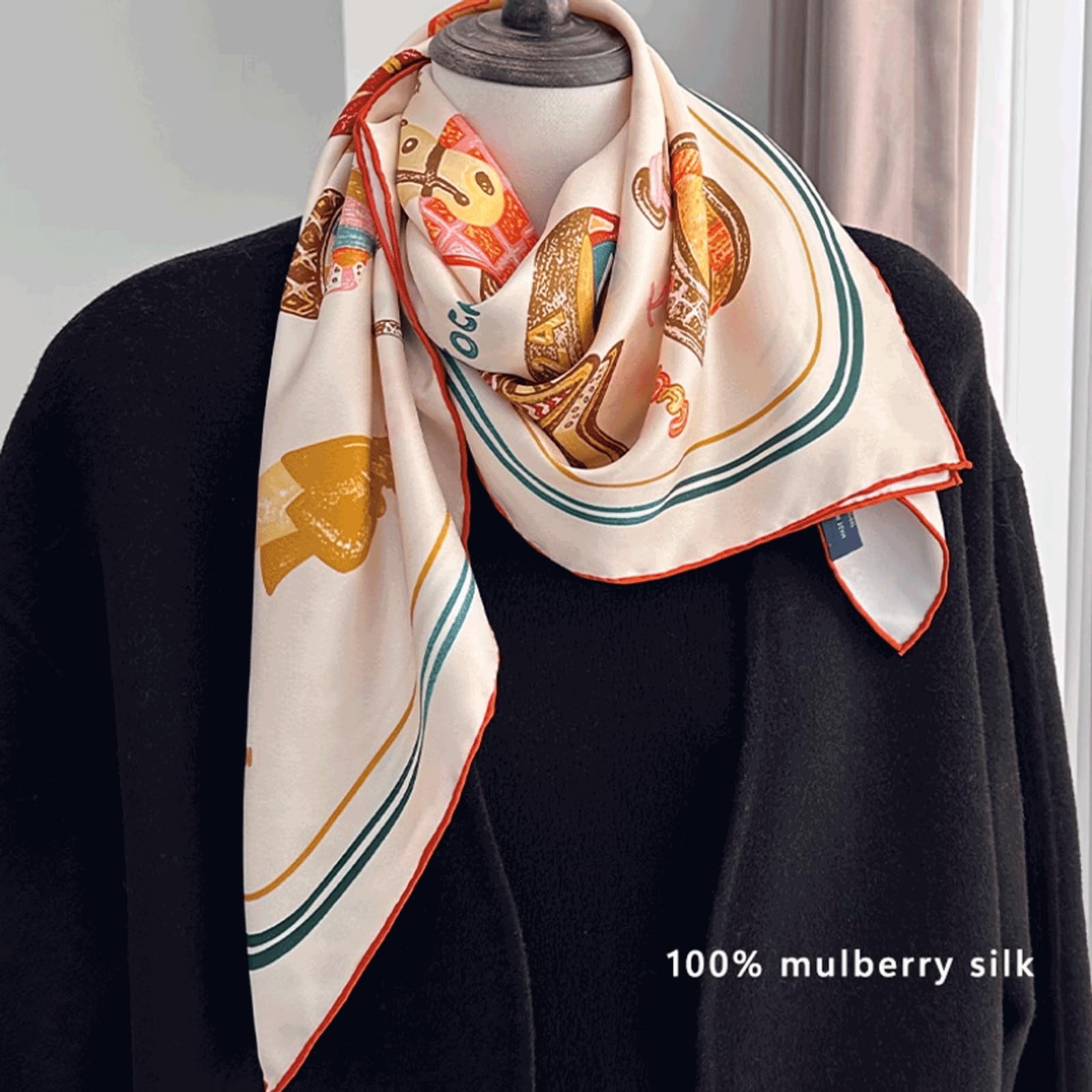 Bufanda de Seda de Morera, pañuelo Cuadrado con Estampado Elegante, pañuelo para el Cuello con sensación Sedosa, Bufandas Suaves y Transpirables, Bufanda para el Cuello para Mujer